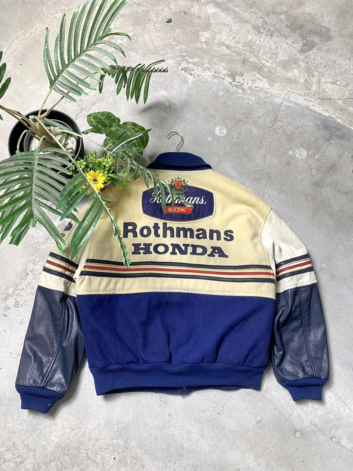 Honda Vtg Rothmans Racing Honda Leather Sleeve Wool Varsity Jacket Size US M / EU 48-50 / 2 - 1 Thumbnail