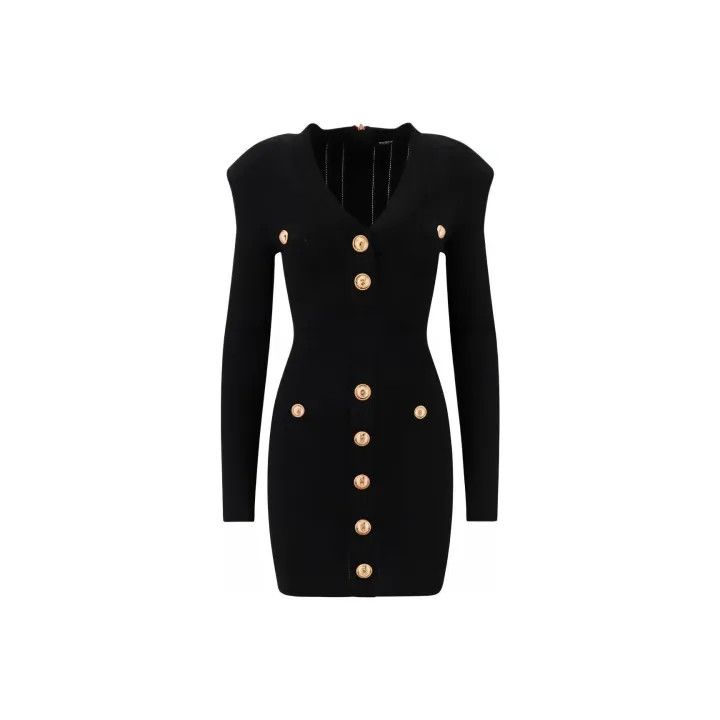 Balmain Balmain Black Long Sleeve Button Dress 0079 Size S / US 4 / IT 40 - 1 Thumbnail