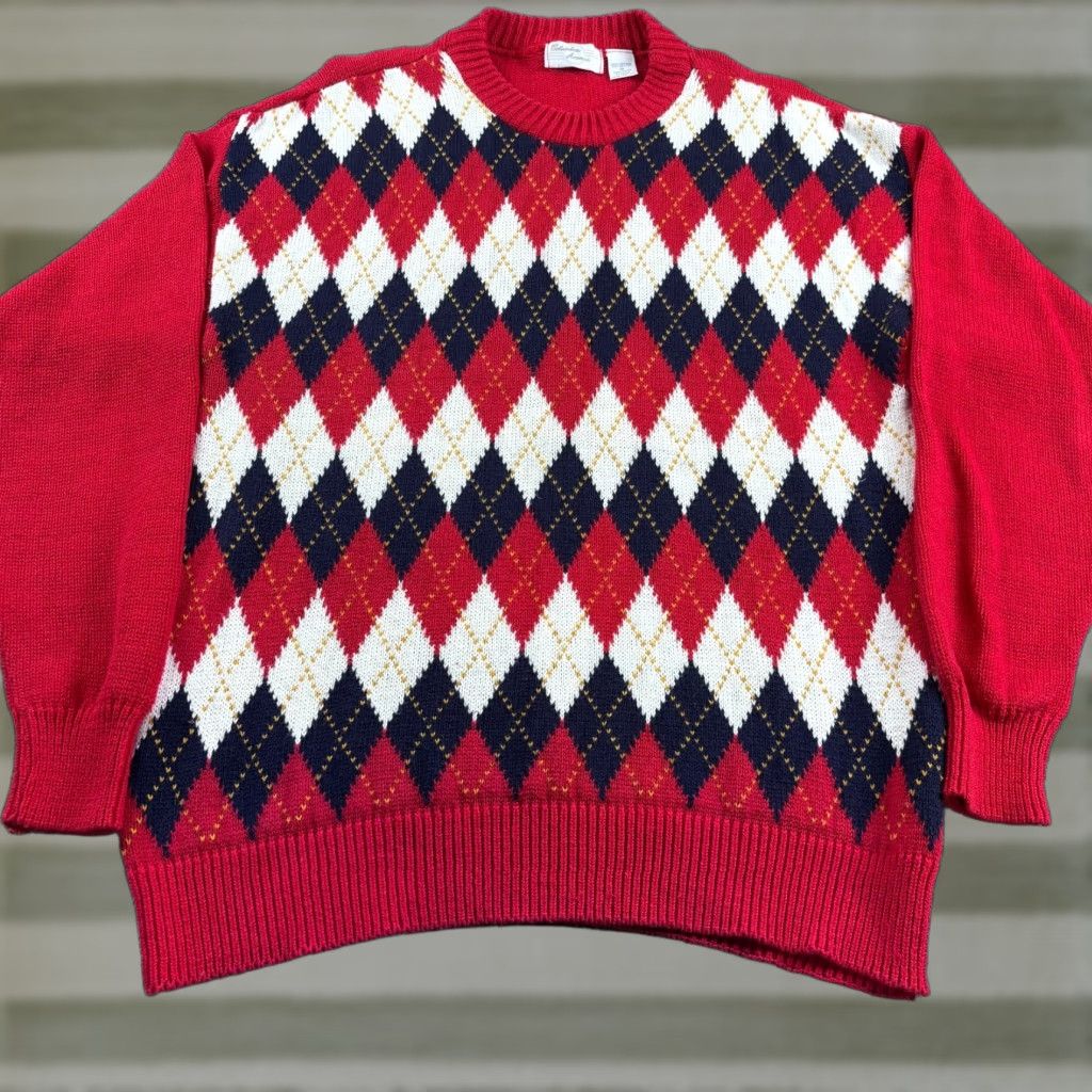Avenue VINTAGE Columbus Avenue Sweater Mens M Red Knit Crew Neck Cotton Pullover Regular Knit 90s Preppy Logo USA Size US M / EU 48-50 / 2 - 1 Thumbnail
