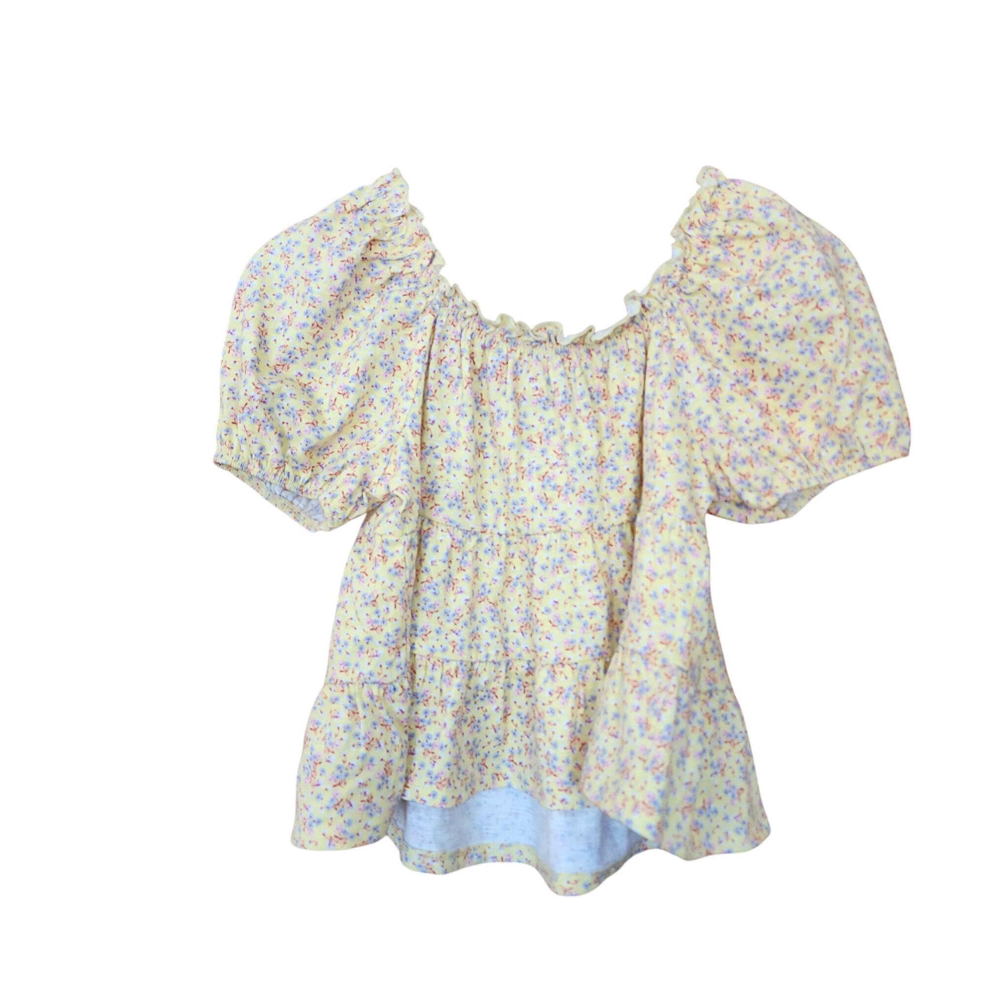 Other Love Fire XS Yellow Floral Ruffle Peasant Top With Puff Slee Size XS / US 0-2 / IT 36-38 - 2 Thumbnail