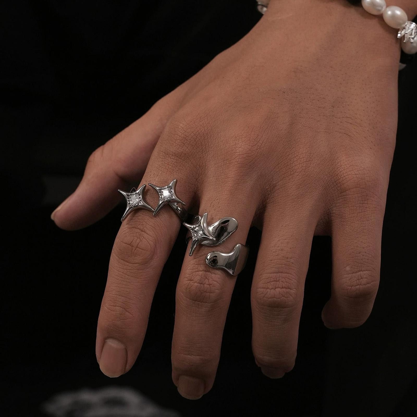 Japanese Brand Silver Gothic Spike Rings, Adjustable Metal Rings Size ONE SIZE - 4 Thumbnail