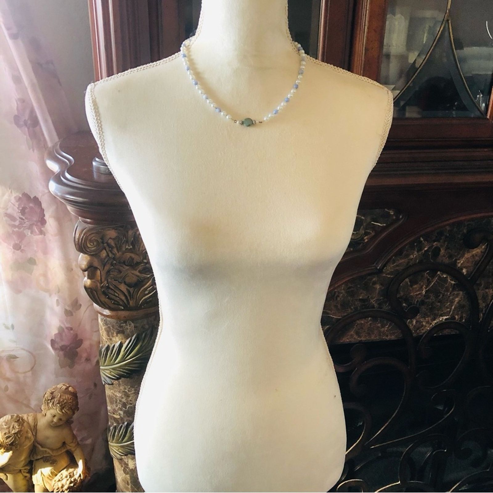 Handmade Handcrafted repurpose African turquoise stone Pearl necklace Size ONE SIZE - 6 Thumbnail