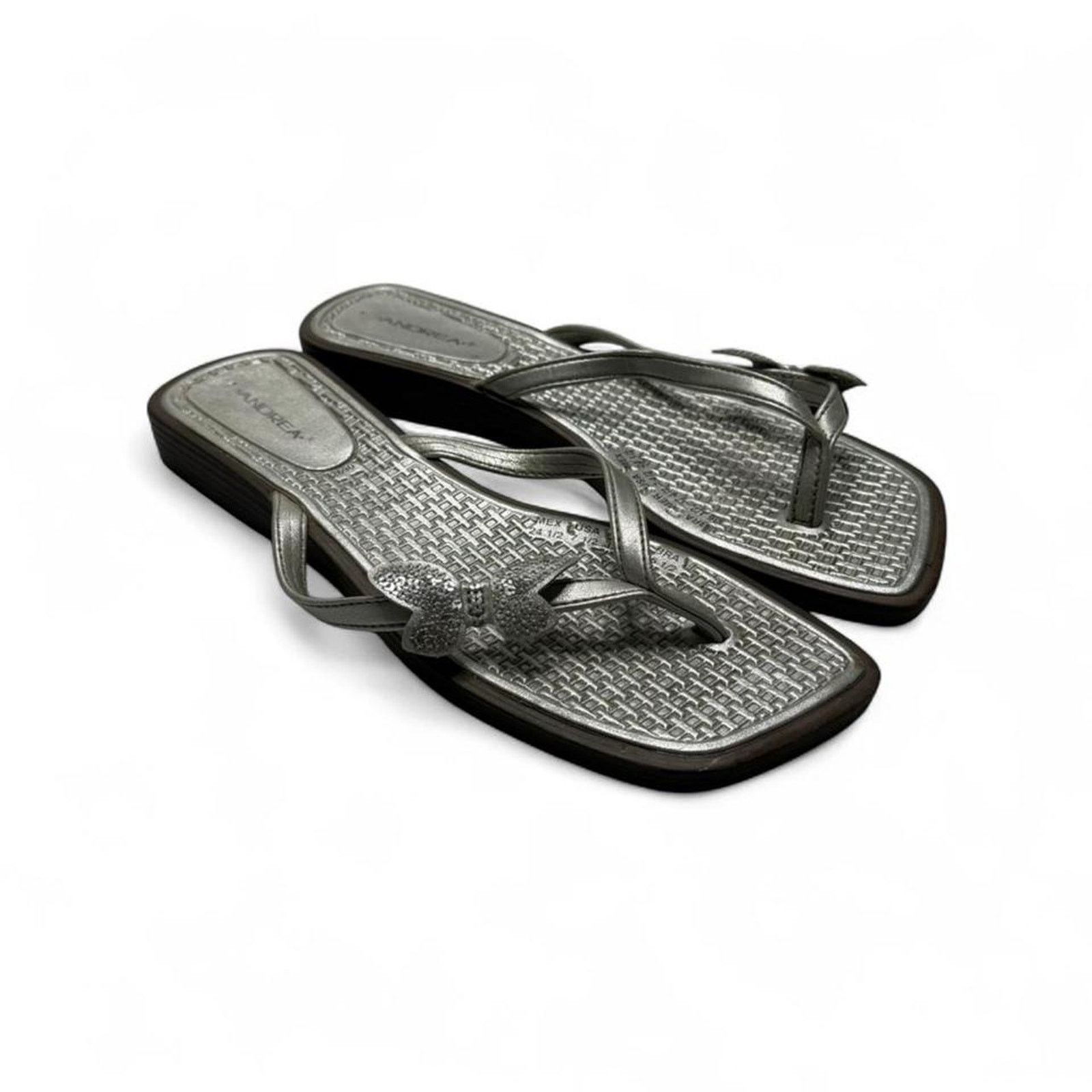 Zara Square Toe Y2K Tropical Summer Silver flip flops size 8 Size US 8 / IT 38 - 1 Thumbnail