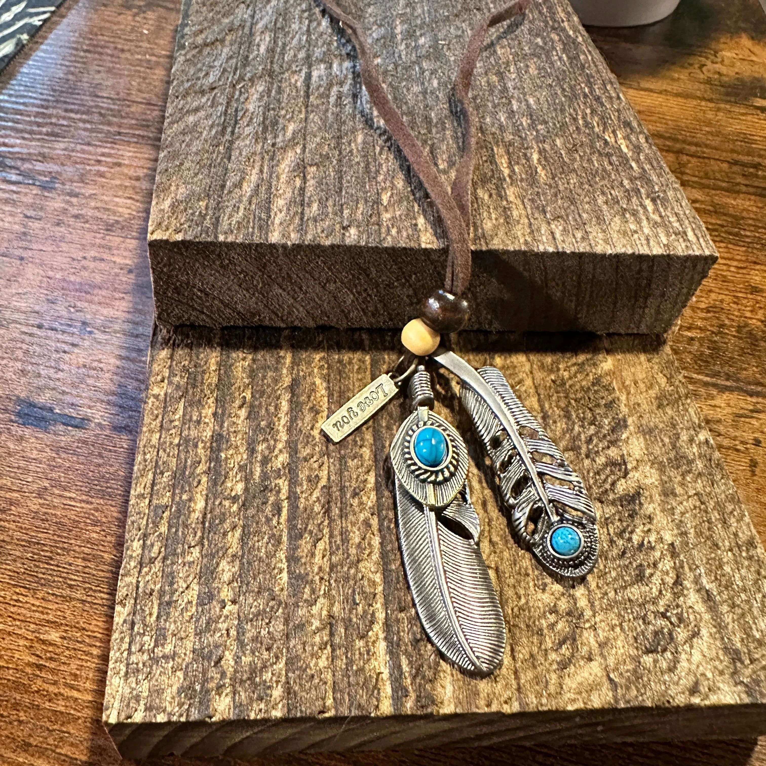 Other Southwest-Inspired Turquoise Feather Pendant Necklace on Bro Size ONE SIZE - 1 Thumbnail