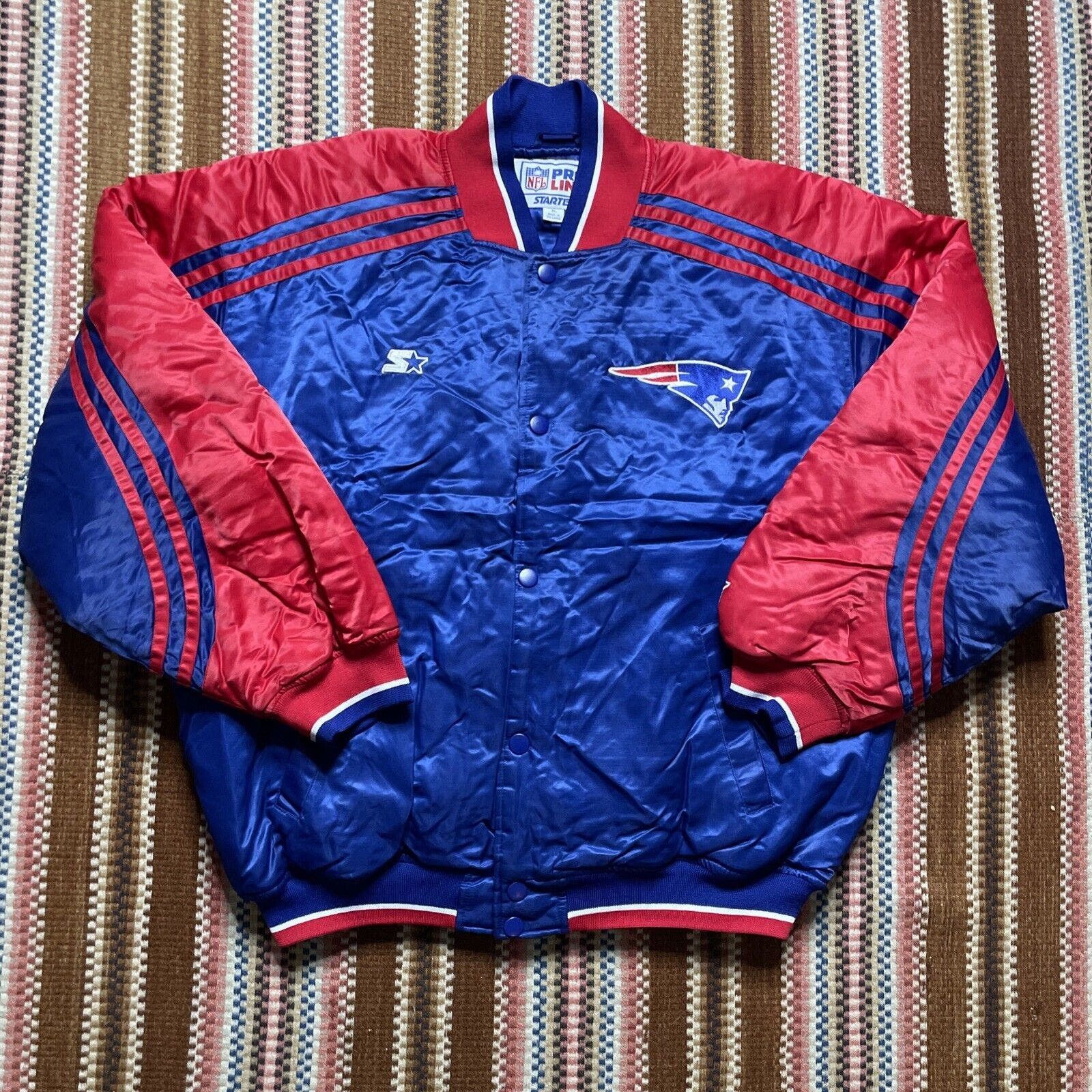 image of 90's New England Patriots Starter Satin Bomber Jacket in Blue, Men's (Size XL)