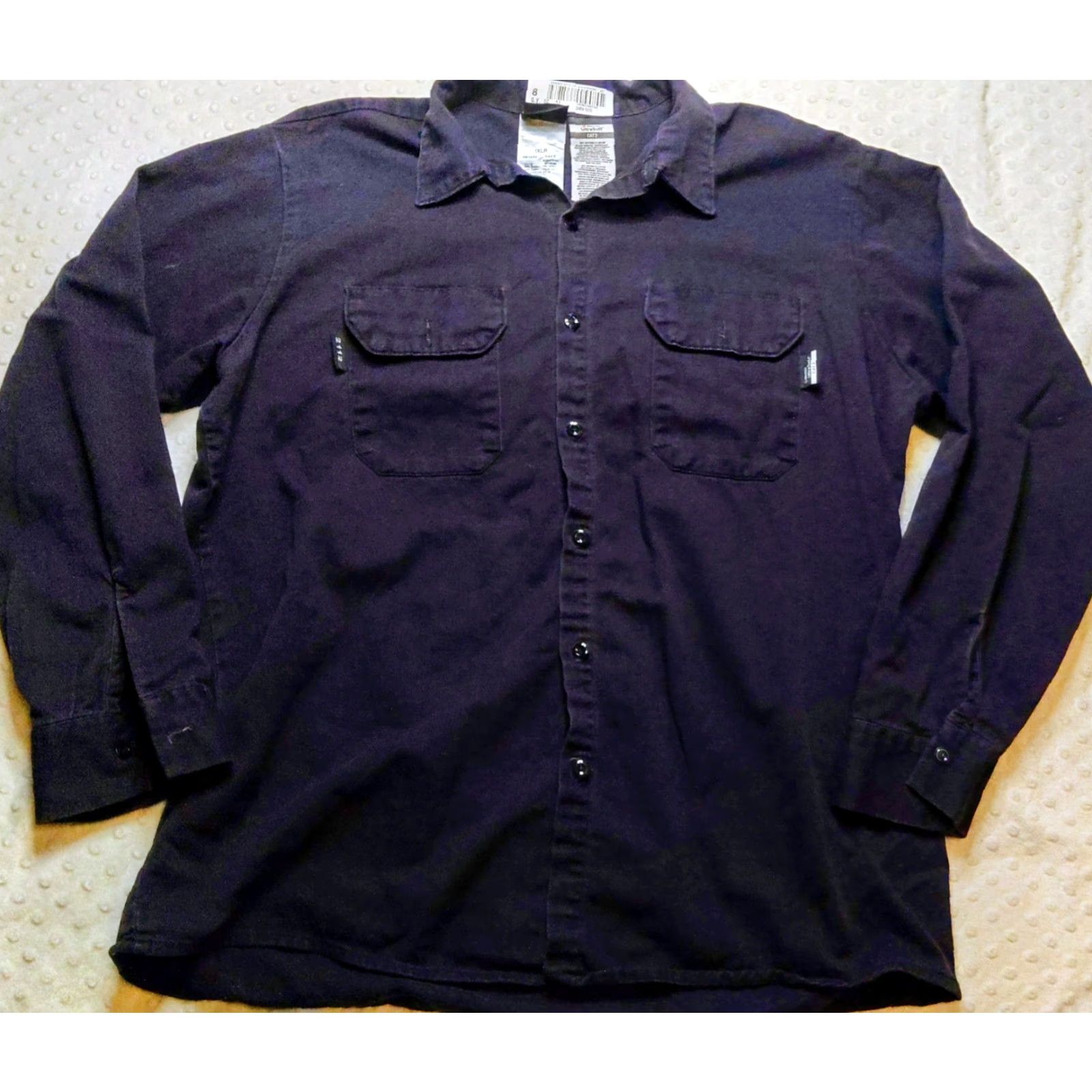 Essentials Steel Guard Essentials FR Mens Shirt L Navy Blue Cotton Twill Button-Down Long Sleeve Pockets All Seasons Workwear Cat Theme Mens Size US L / EU 52-54 / 3 - 2 Thumbnail