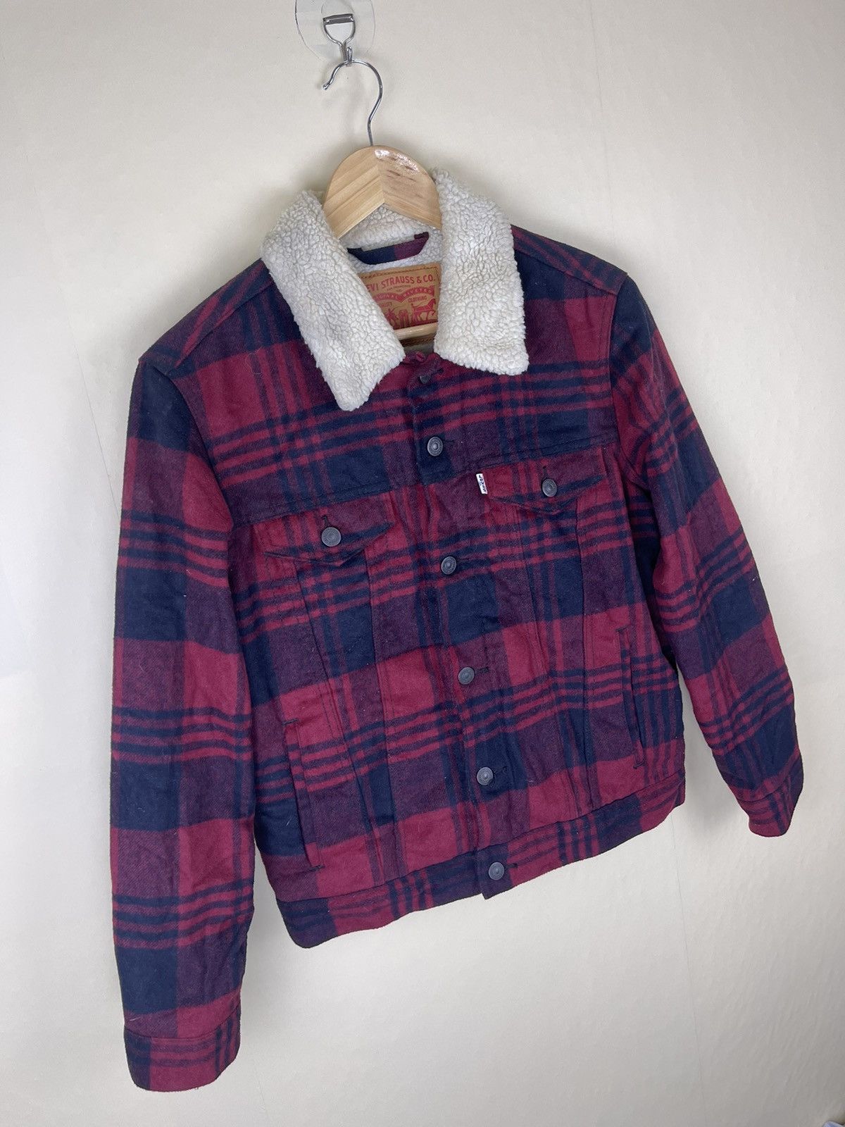 Levi's × Levi's Vintage Clothing × Vintage VINTAGE LEVIS Red Tartan Sherpa Trucker Jacket Size US S / EU 44-46 / 1 - 4 Thumbnail