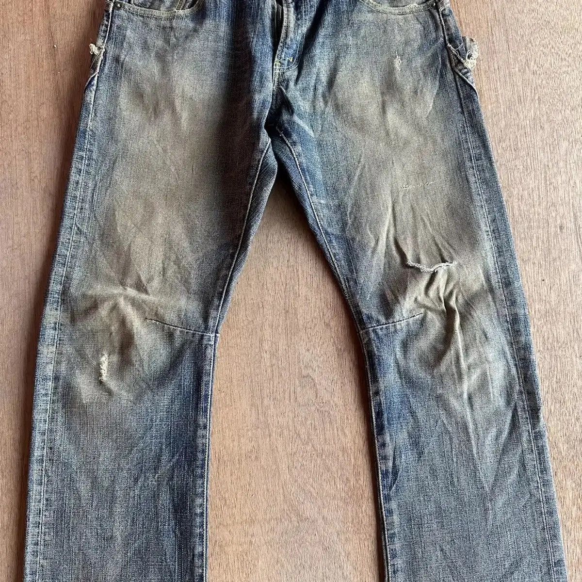 Self Edge RARE💥REDLINE JAPANESE VTG JEAN RIPPED MUDWASH DENIM PANTS Size US 31 - 4 Thumbnail