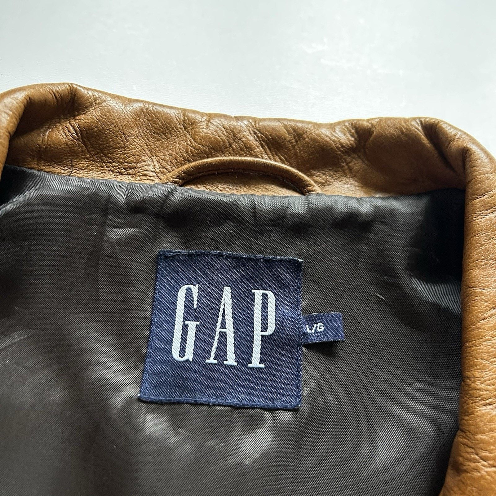Gap × Vintage Vintage 90s Gap Cow Leather Jacket Large Brown Zip Bomber Size US L / EU 52-54 / 3 - 3 Thumbnail