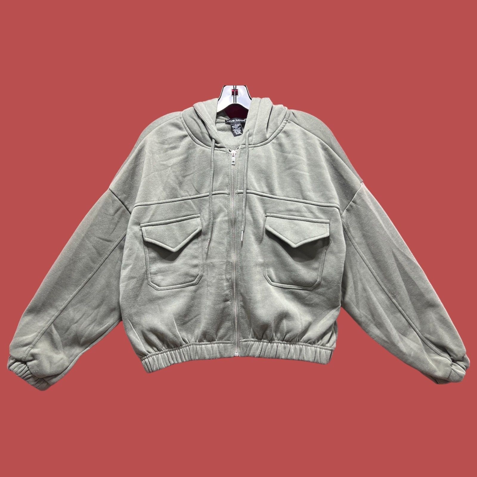 Other Love Mood - Women's Long Sleeve Hooded Sweat - Olive Green - Size L / US 10 / IT 46 - 1 Thumbnail