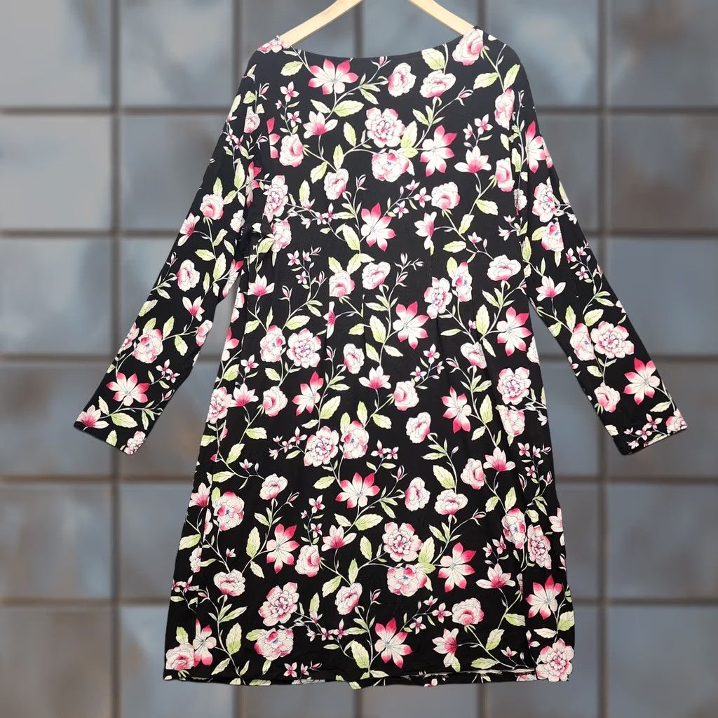 J. Jill J Jill Wearever Collection Dress Women 1X Black Floral Shift Long Sleeve Midi Pullover Casual Womens (no extra text) Size XL / US 12-14 / IT 48-50 - 1 Thumbnail