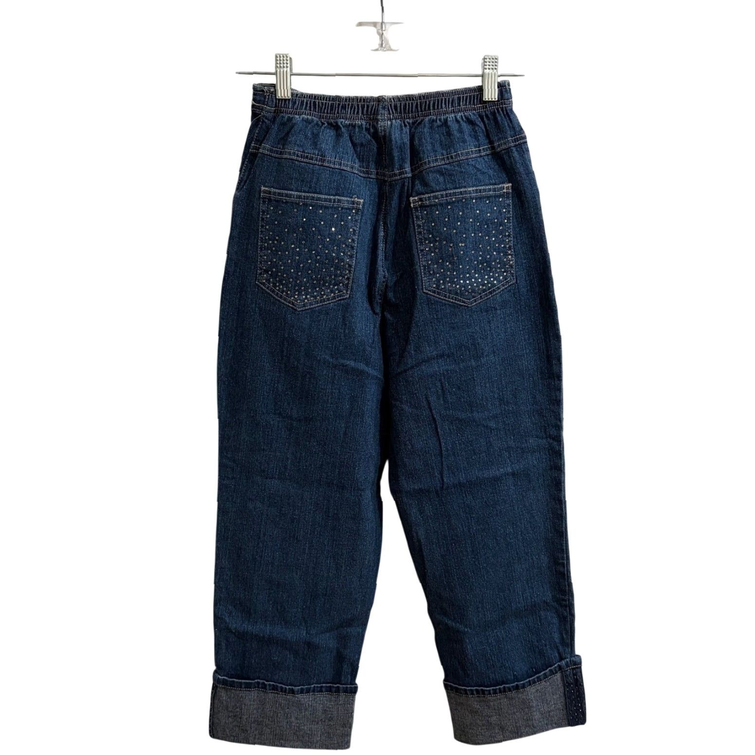 Quacker Factory Quacker Factory Jeans Cropped Womens XS Blue High Rise Denim Cuffed Embellished Rhinestone 5-Pocket Stretch Size 42" / US 20 - 2 Thumbnail