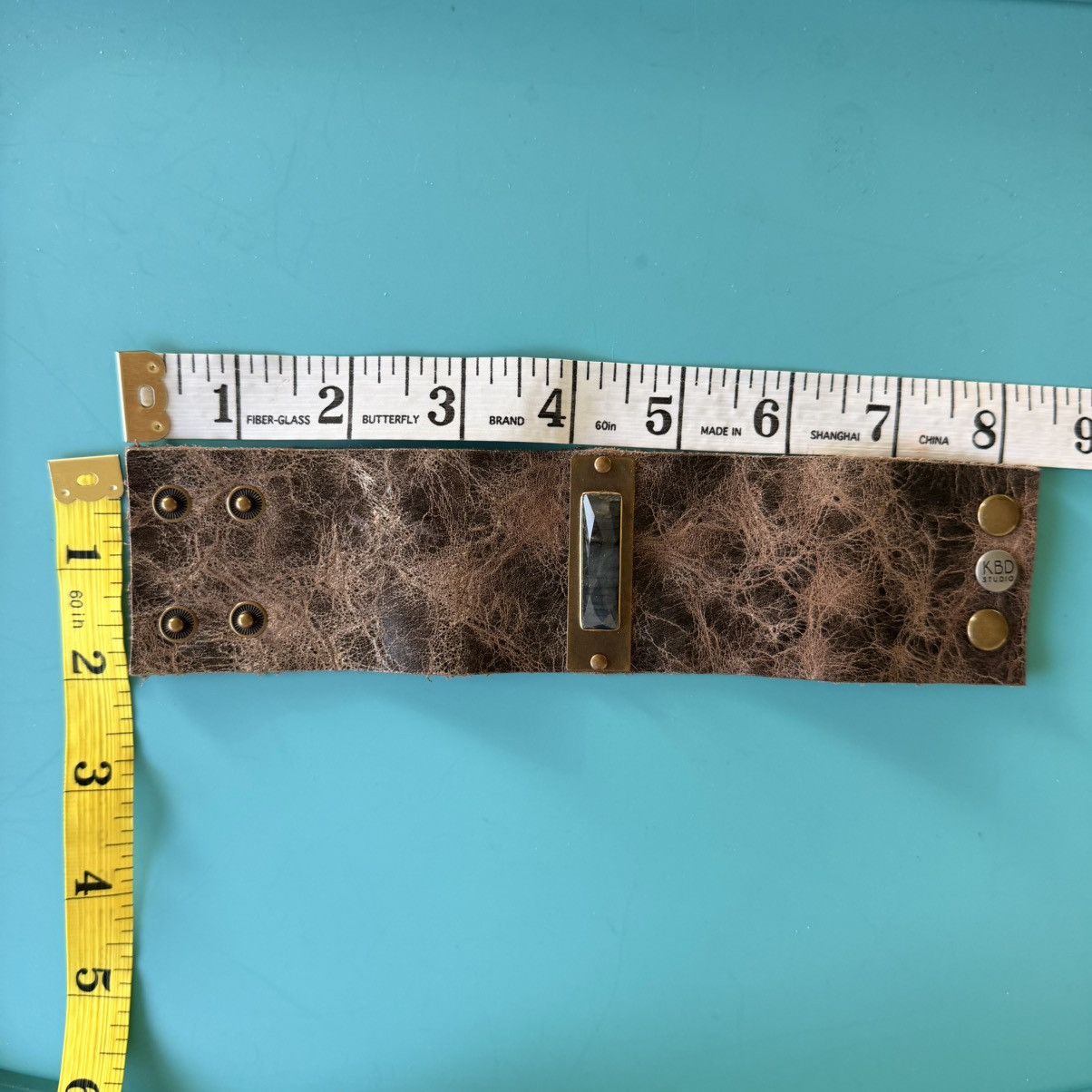 Other Wide Leather Cuff Labradorite Stone Brass Rivets Boho Size ONE SIZE - 8 Thumbnail