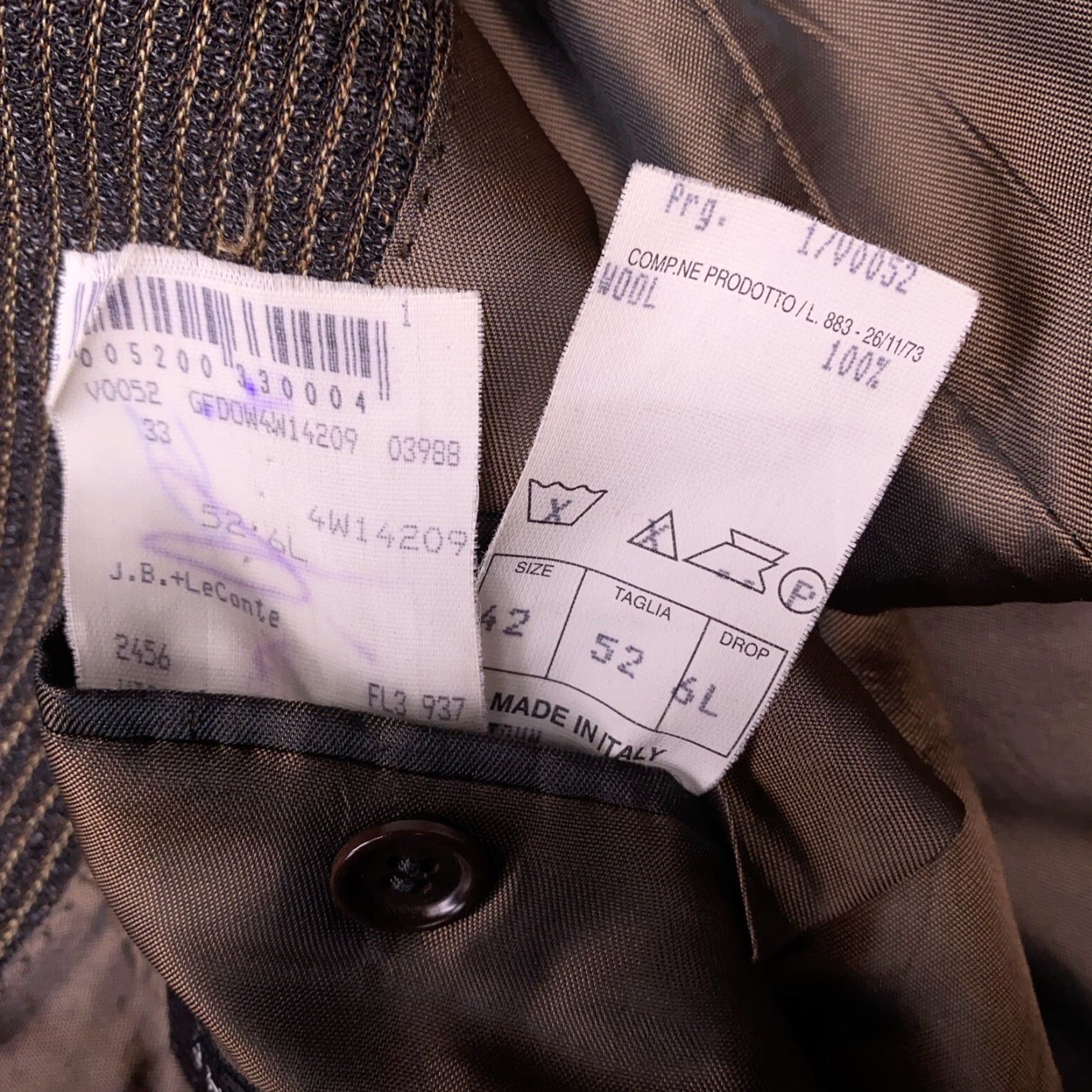 Vintage Jhane Barnes Sport Coat Mens 42 Brown Striped Wool Italy Blazer Size 42R - 7 Thumbnail