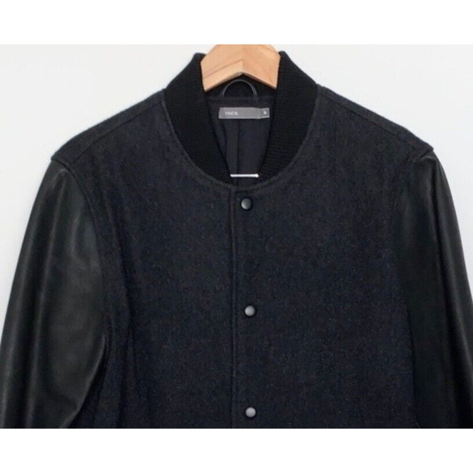 Vince Vince. Men’s City Varsity Leather Bomber Jacket Navy Black Size US S / EU 44-46 / 1 - 3 Thumbnail