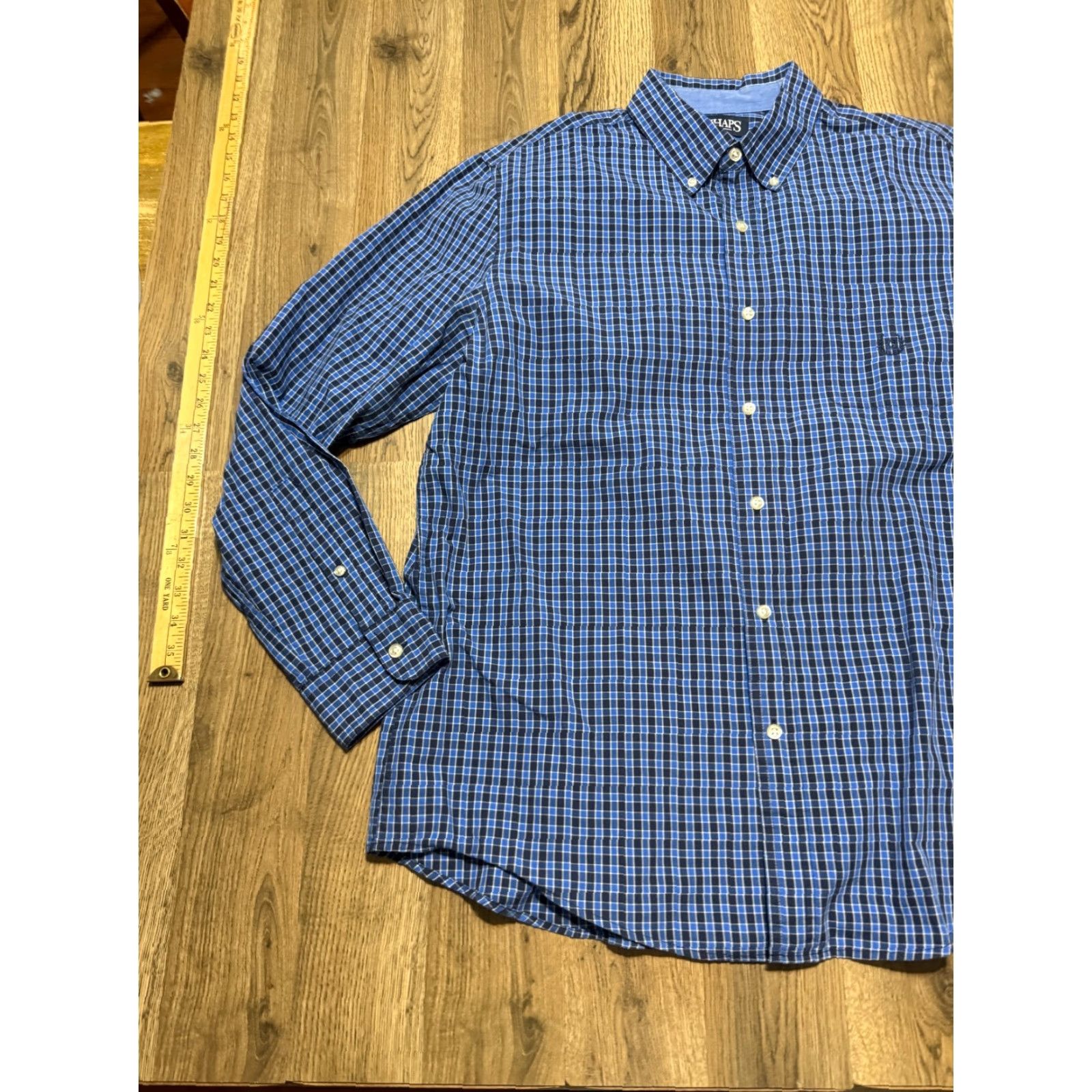 Chaps CHAPS Shirt Men's Large Blue White Black Plaid Long Sleeve Button Down Shirt Size US L / EU 52-54 / 3 - 3 Thumbnail