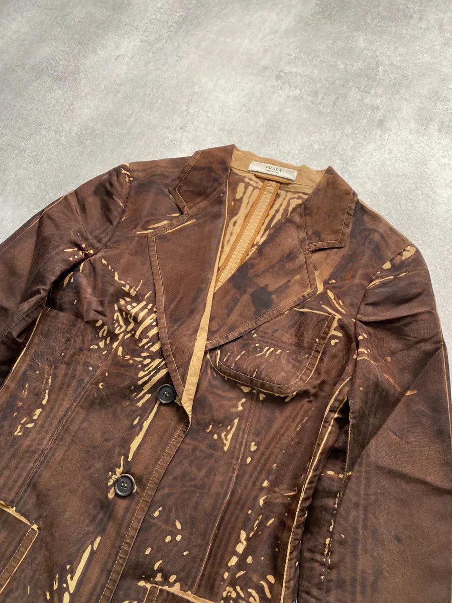 Prada × Vintage SS2005 Prada Brown Tan Screen Overprint Silk Blazer Size S / US 4 / IT 40 - 3 Thumbnail