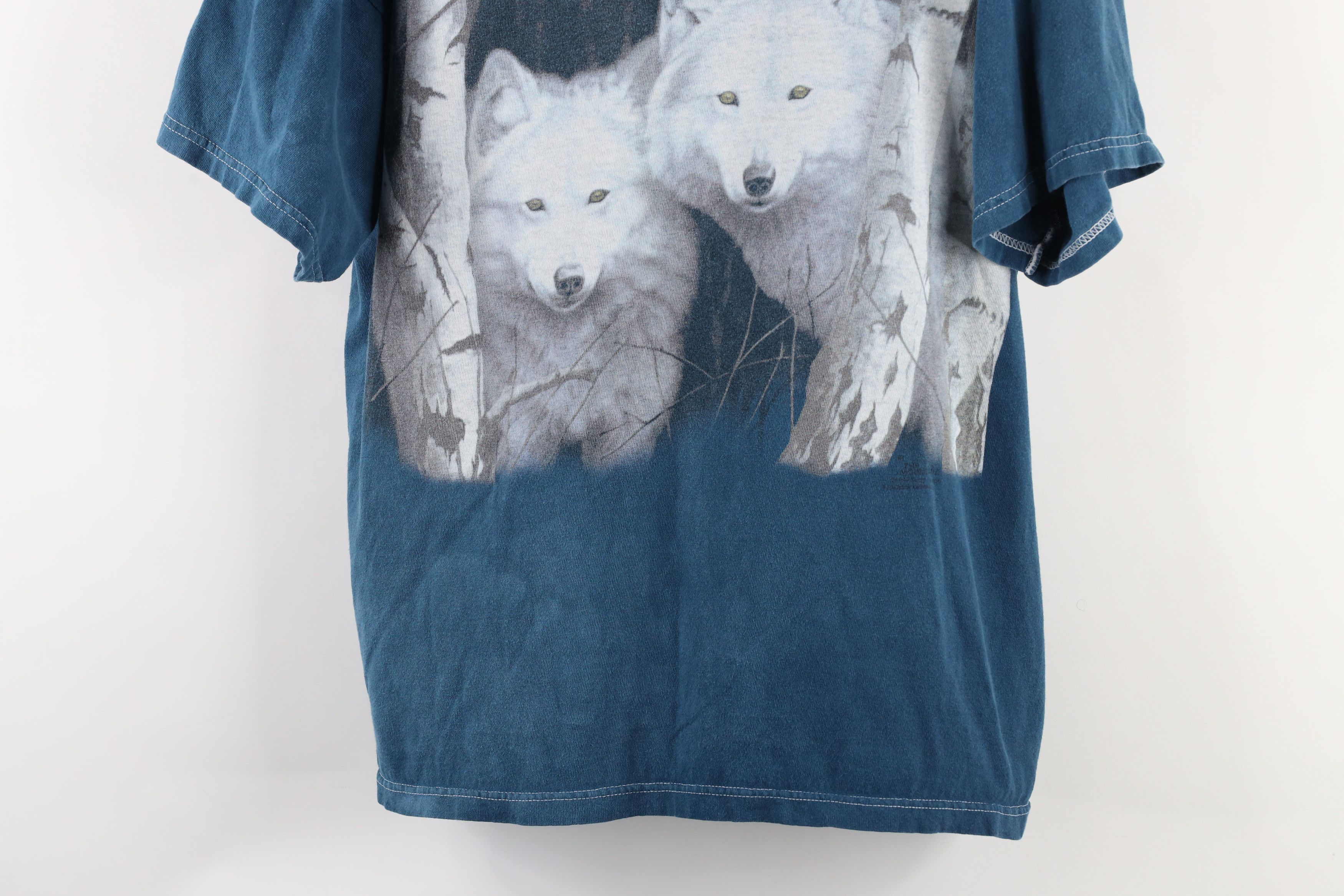 Vintage Vintage 90s Streetwear Wash White Wolf Nature T-Shirt Blue Size US XL / EU 56 / 4 - 3 Thumbnail