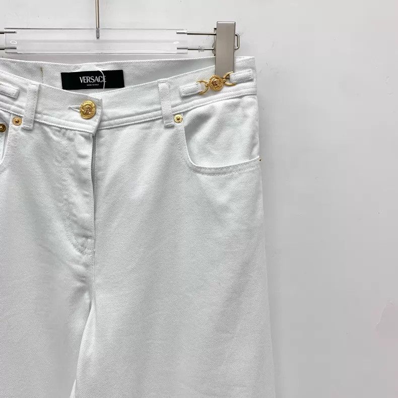 Versace Versace White leather logo casual trousers Size 27" / US 4 / IT 40 - 3 Thumbnail