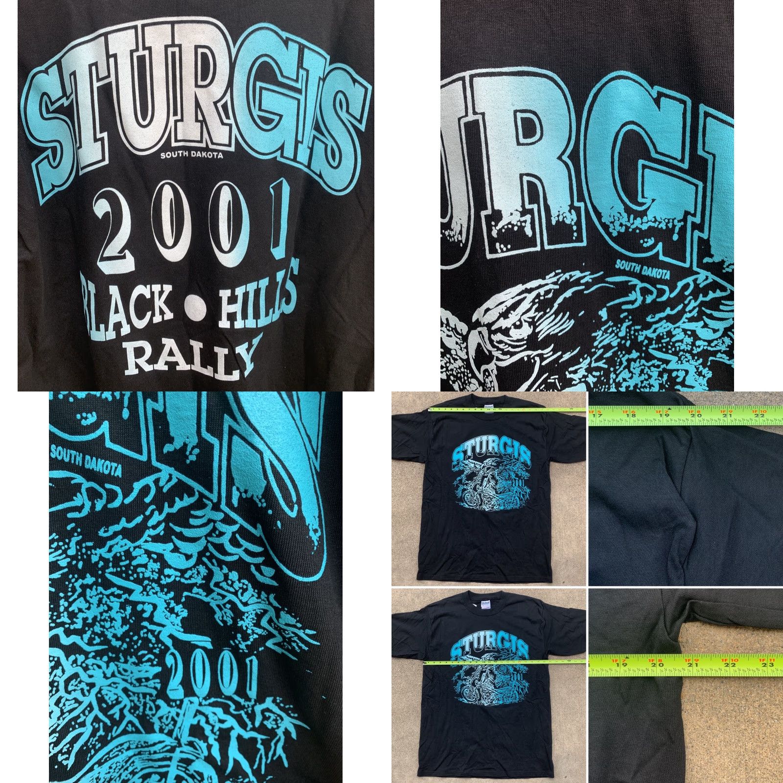 Gildan VINTAGE Sturgis South Dakota 2001 Black Hills Rally T Shirt L Men's Graphic Print Crew Neck Short Sleeve Cotton Gildan Dinosaur? Size US L / EU 52-54 / 3 - 8 Thumbnail