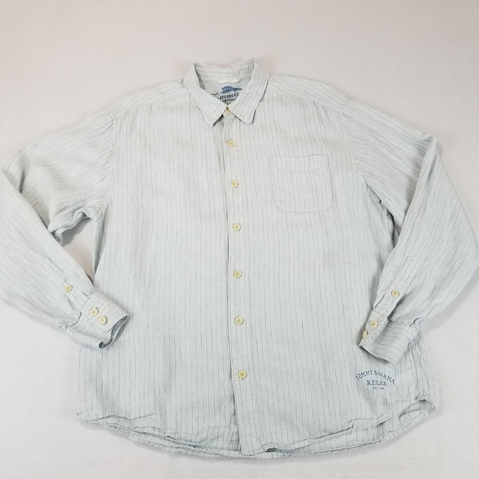 Tommy Bahama Tommy Bahama Shirt Mens XL Blue White Linen Button Up Relax Size US XL / EU 56 / 4 - 11 Thumbnail