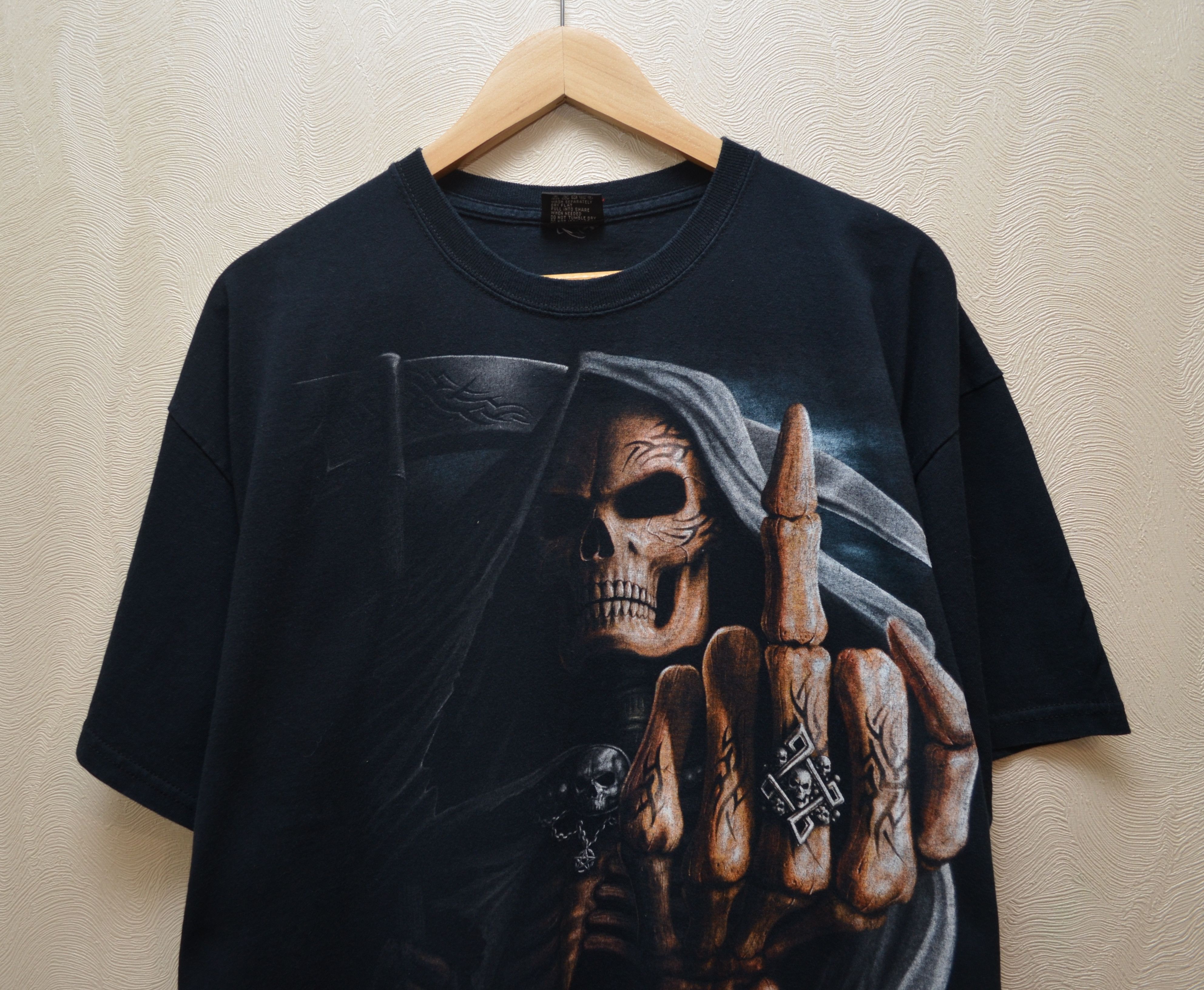 Vintage Vintage Y2K Fuck Reaper Skeleton Graphic Black Tee Shirt XL Size US XL / EU 56 / 4 - 2 Thumbnail
