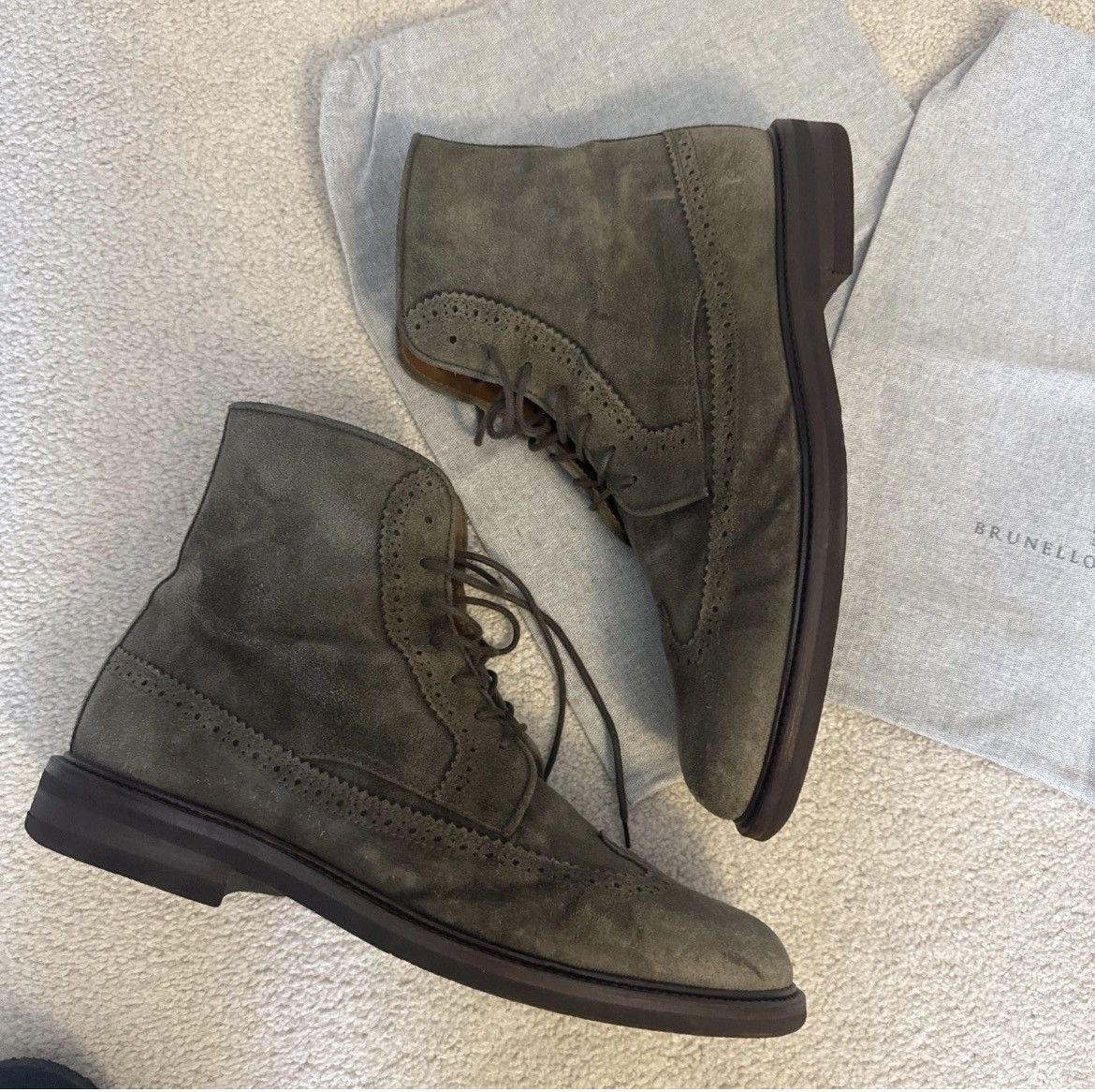 Brunello Cucinelli Brunello Cucinelli olive green suede boots sz45/12US! Size US 12 / EU 45 - 10 Thumbnail
