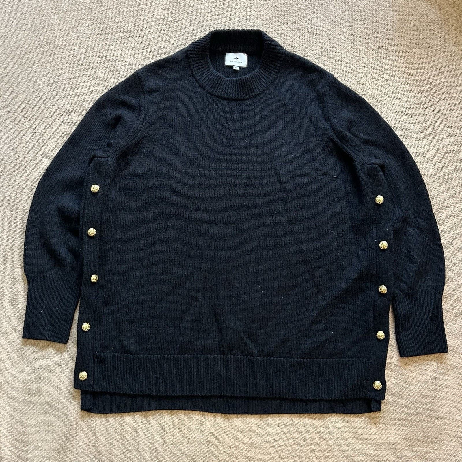 Tuckernuck Bexley Wool Knit Oversized Gold Buttons Sweater