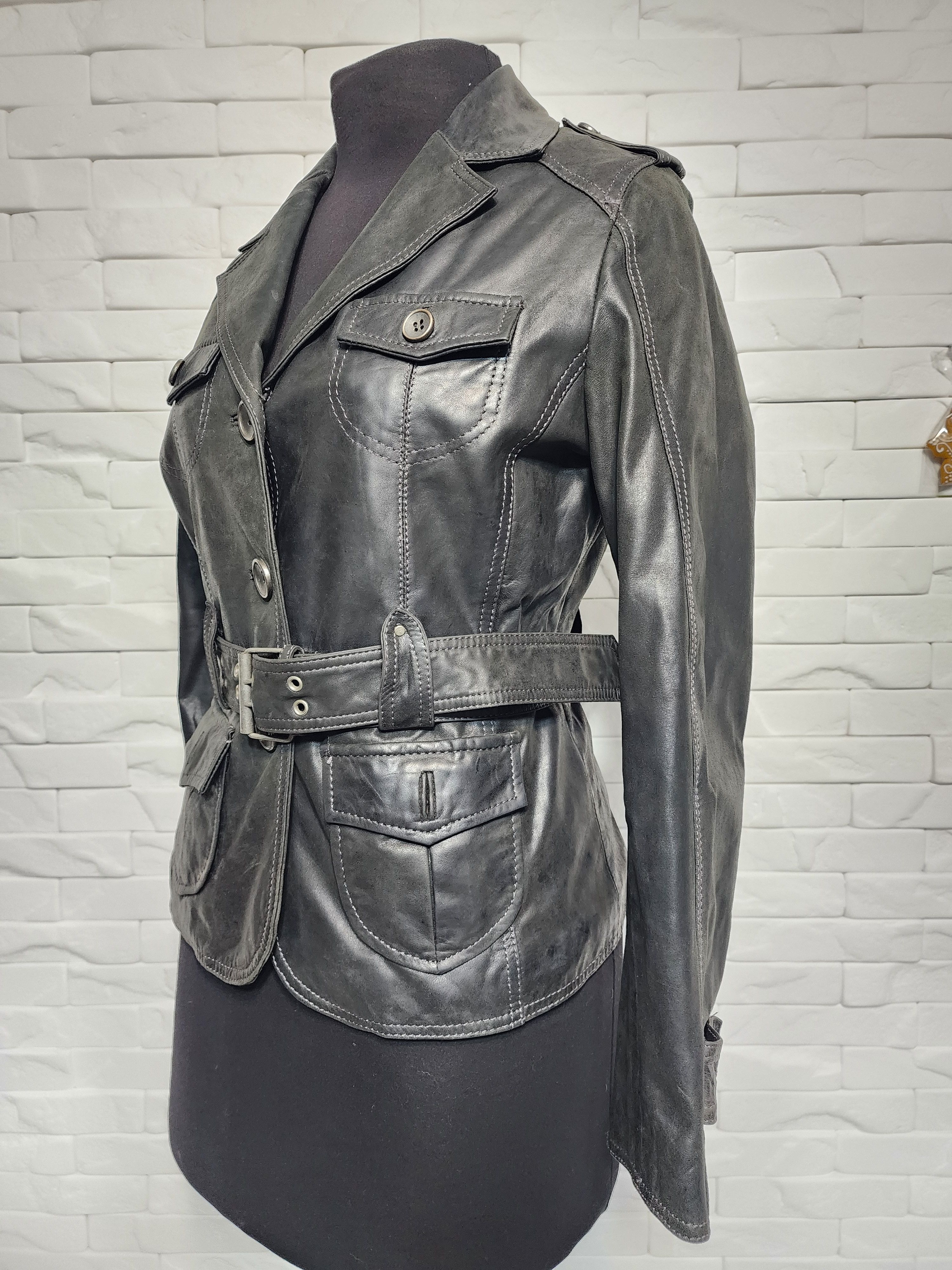 Gypsy Brown Leather Jacket: Women's Button-Up with Pockets Size M / US 6-8 / IT 42-44 - 2 Thumbnail
