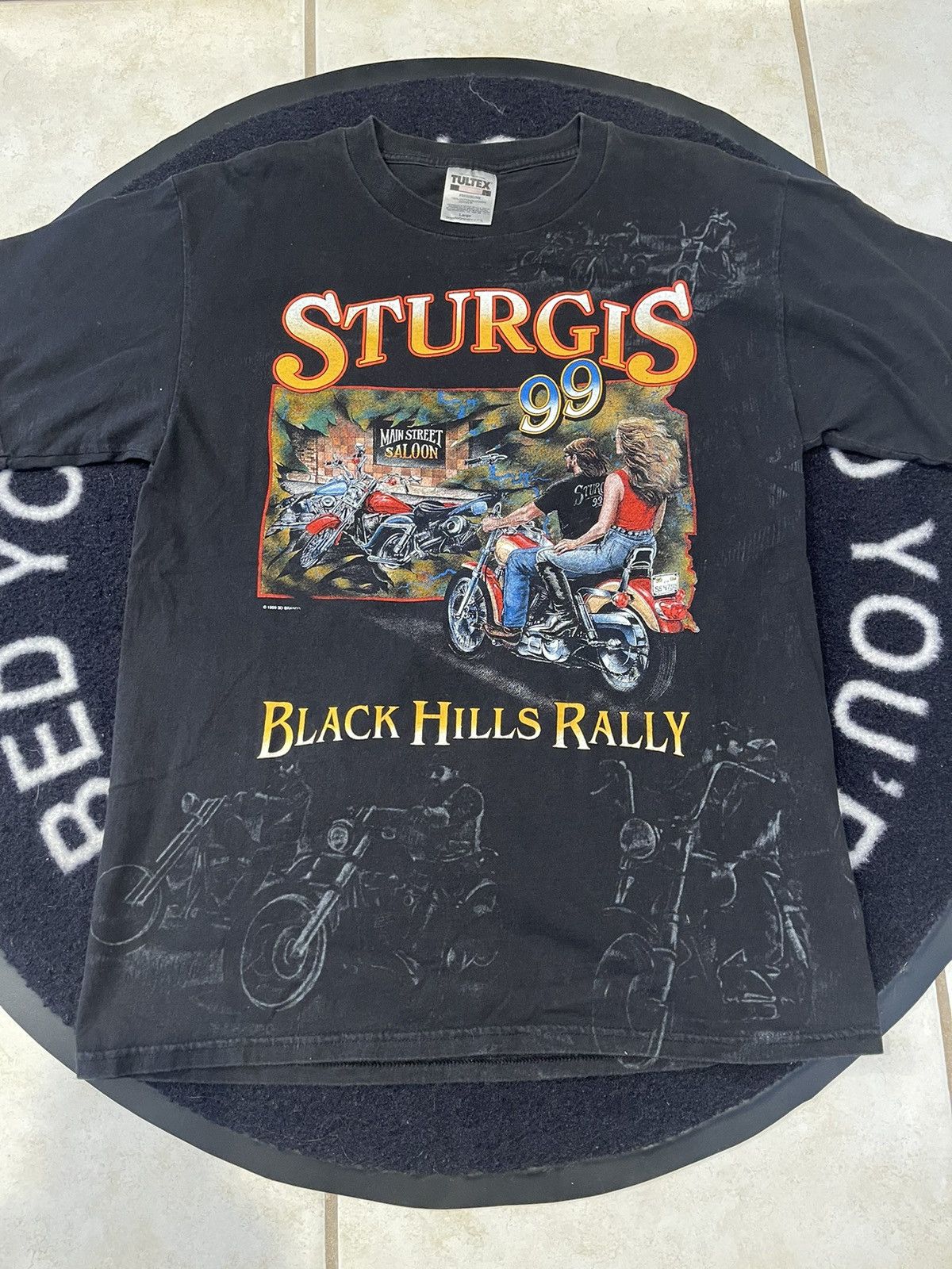 image of Harley Davidson x Vintage All Over Print Sturgis Rally Tee in Black, Men's (Size Large)