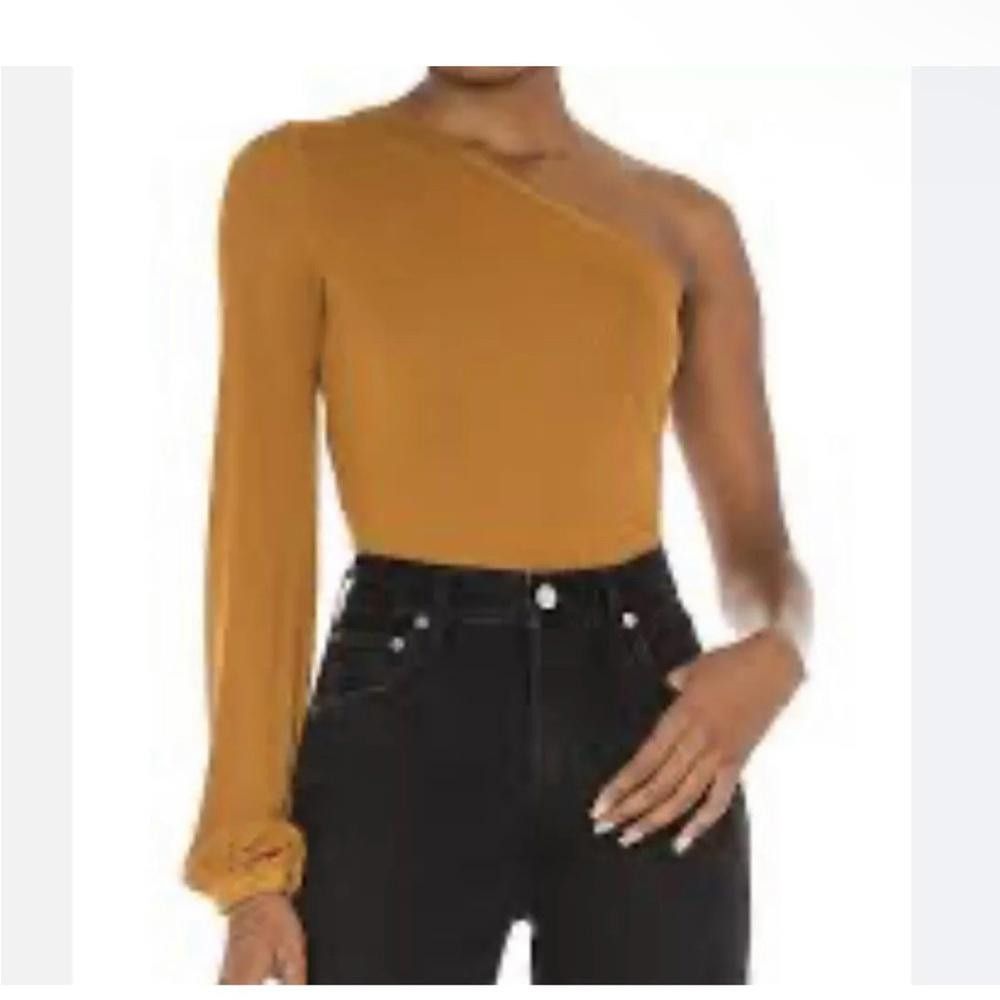 Designer PHILANTHROPY Women's One Shoulder Ribbed Bodysuits in Tan S Size M / US 6-8 / IT 42-44 - 1 Thumbnail