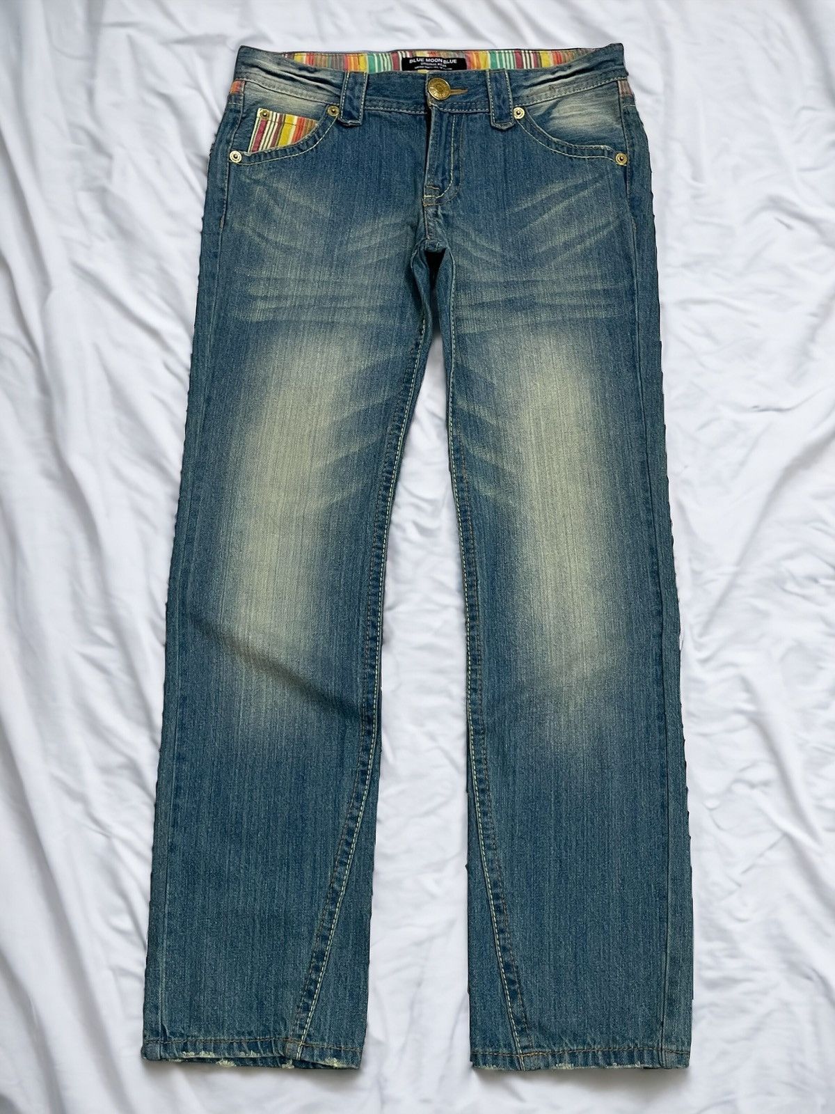 Japan Blue Vintage Blue Moon Blue Embroidery Tartan Plaid Junya Style Size 29" - 2 Thumbnail