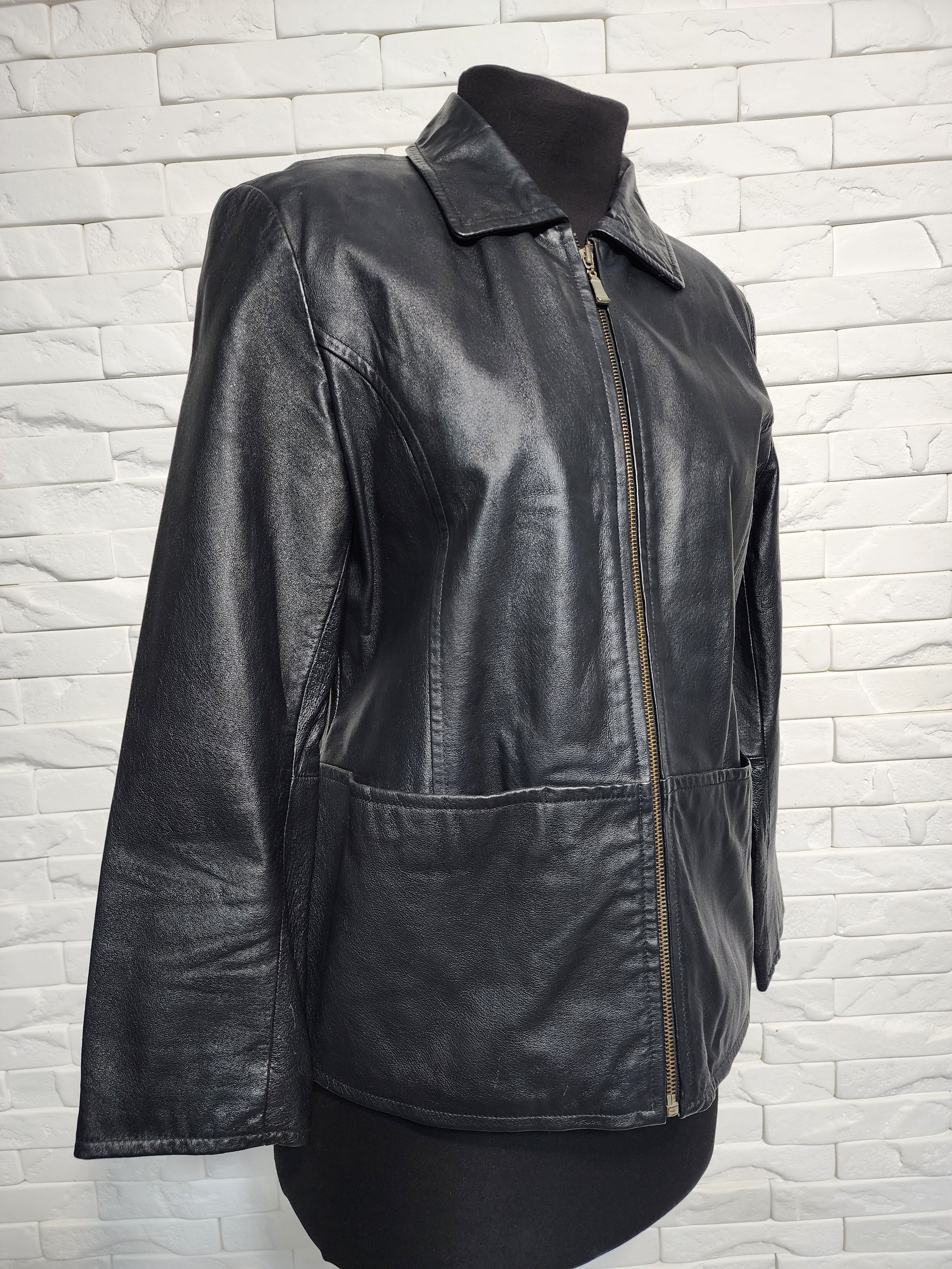 Other Black Leather Women's Jacket: Zippered Classic Style Size L / US 10 / IT 46 - 3 Thumbnail