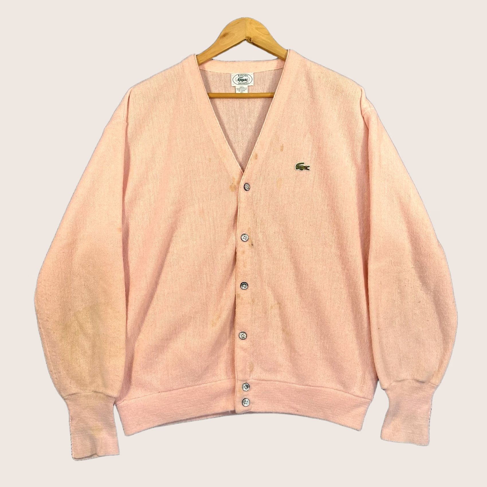 Izod VINTAGE Izod Lacoste Cardigan Sweater Orlon Acrylic Pink Button Front Mens XL 80s Size US XL / EU 56 / 4 - 1 Thumbnail
