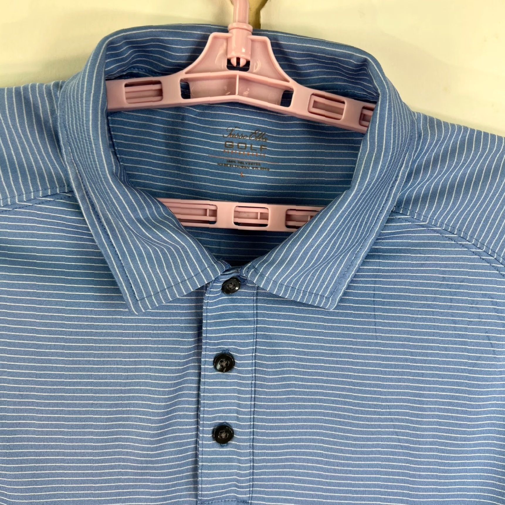 Tasso Elba Tasso Elba Polo Shirt Mens L Striped Blue Golf Performance Short Sleeve Regular Fit Shirt Size US L / EU 52-54 / 3 - 2 Thumbnail