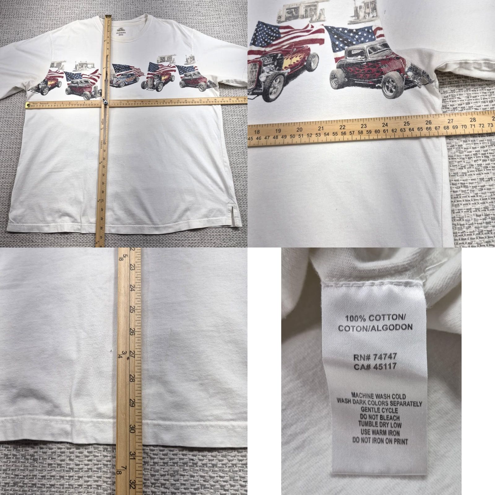 Good American RedHead Shirt Mens 2XL White Graphic Tee Hot Rod Cars Patriotic Shirt Mens 2XL White Flag Graphic Tee Size US XXL / EU 58 / 5 - 8 Thumbnail