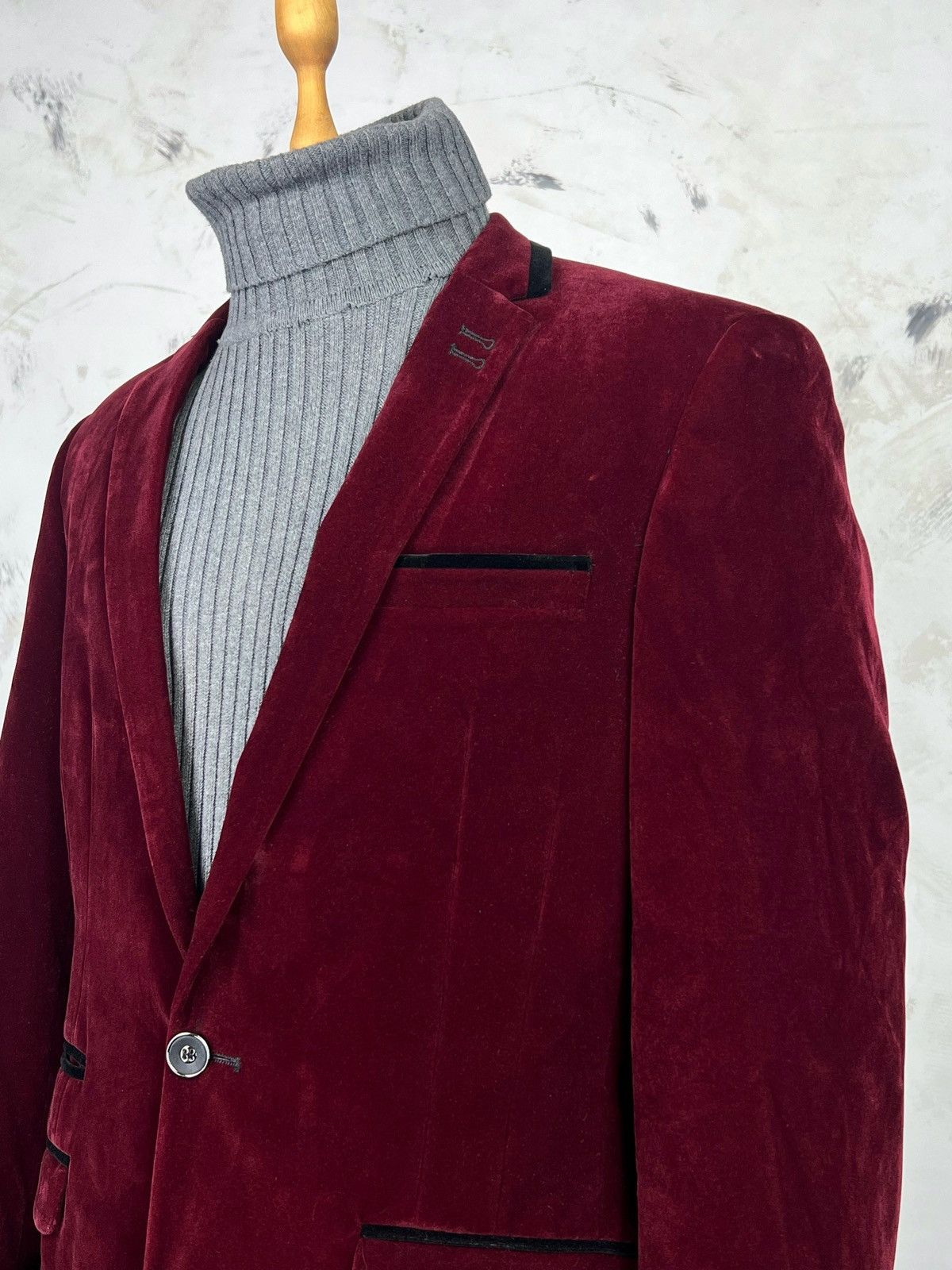 Vintage Marc Darcy London Red Velours Blazer Jacket Size S 34S Size 34S - 4 Thumbnail