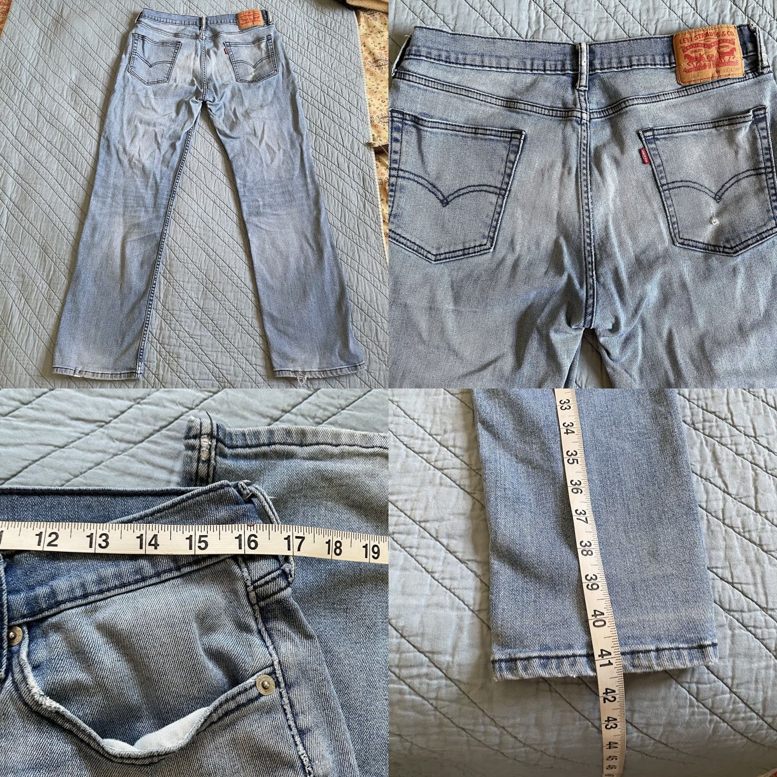 Levi's Levi's 514 Jeans Mens 33x32 Blue Regular Straight Light Wash Ripped Denim Mid Rise Jeans Size US 33 - 9 Thumbnail