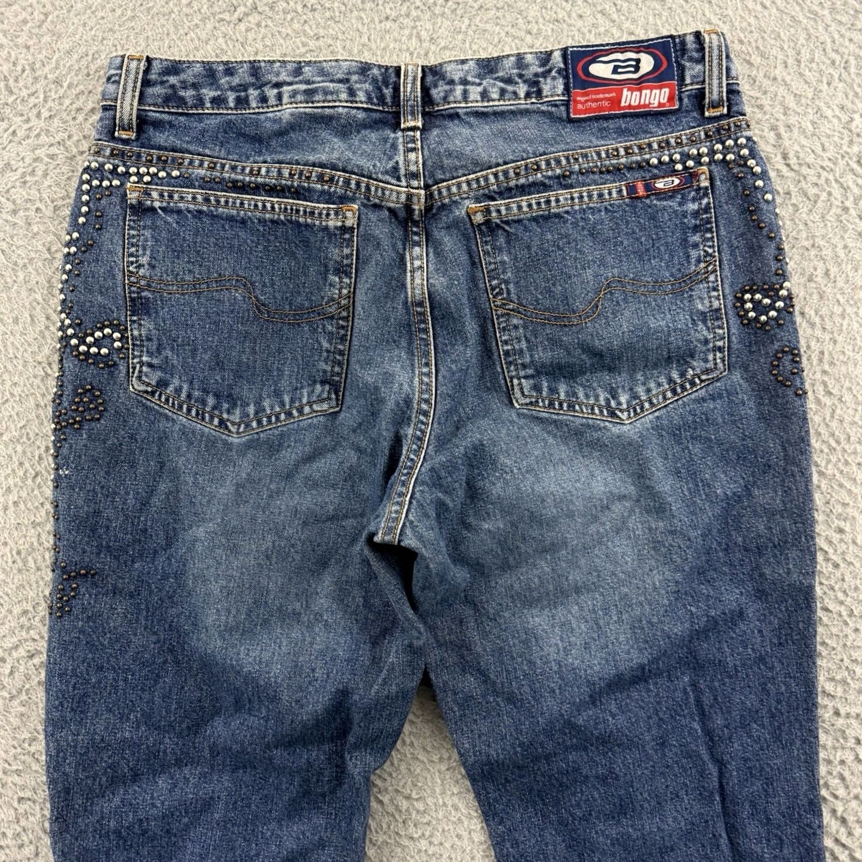 Vintage VINTAGE Bongo Jeans Womens 9 Blue Denim 90s Low Rise Flare Studded Cowgirl Y2K Size 30" / US 8 / IT 44 - 7 Thumbnail