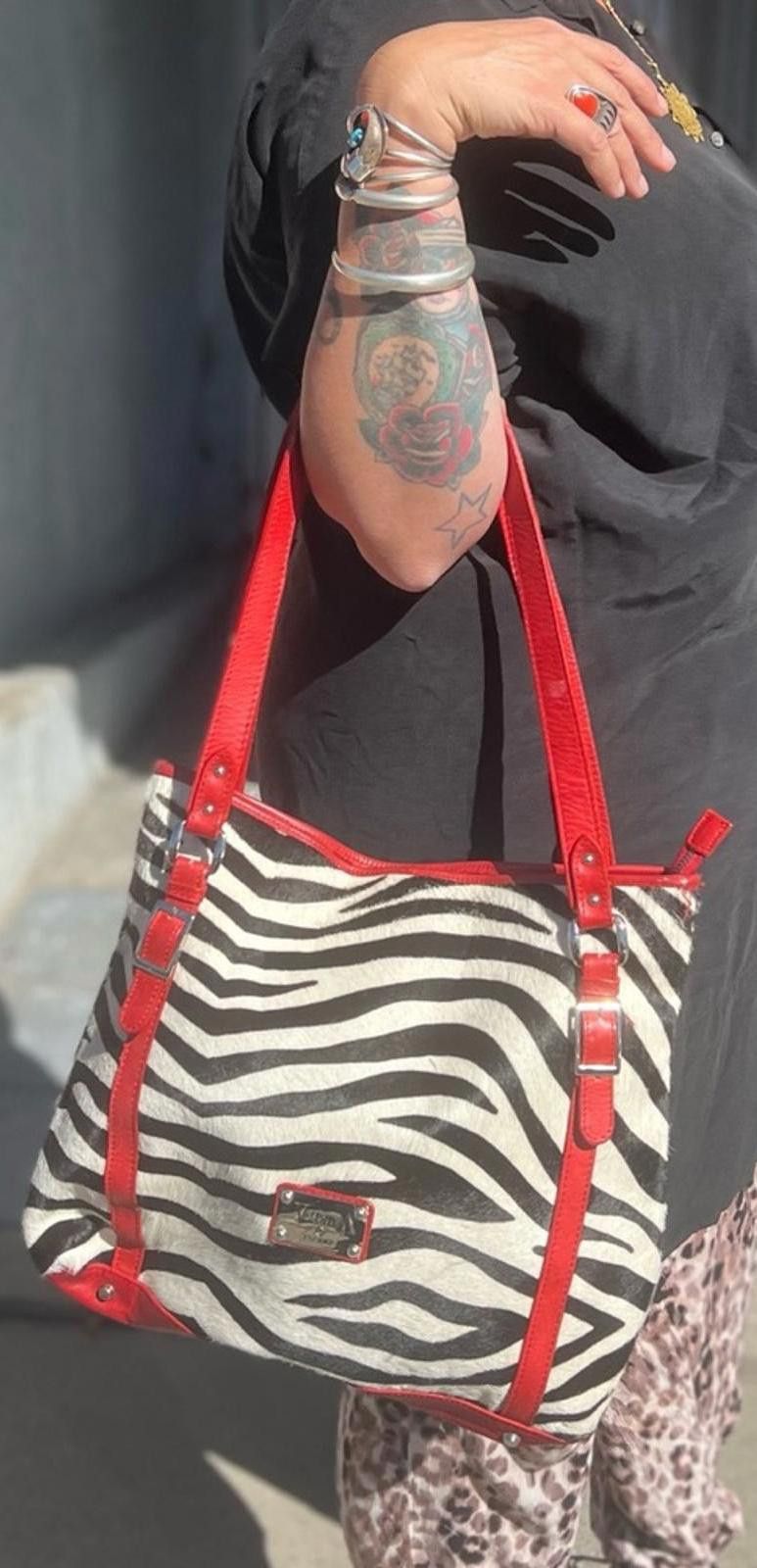 Valentino Valentina Zebra Print Calf Fur w/Red Leather Straps Bag Size ONE SIZE - 1 Thumbnail