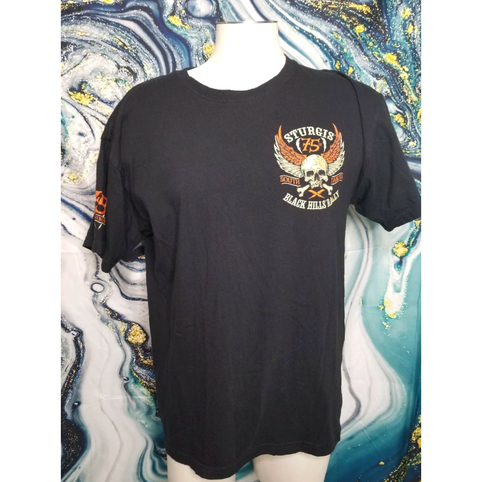 Vintage Mens L Sturgis 75 Years Anniversary Skull T-Shirt Black Hills Rally 2015 Size US L / EU 52-54 / 3 - 2 Thumbnail