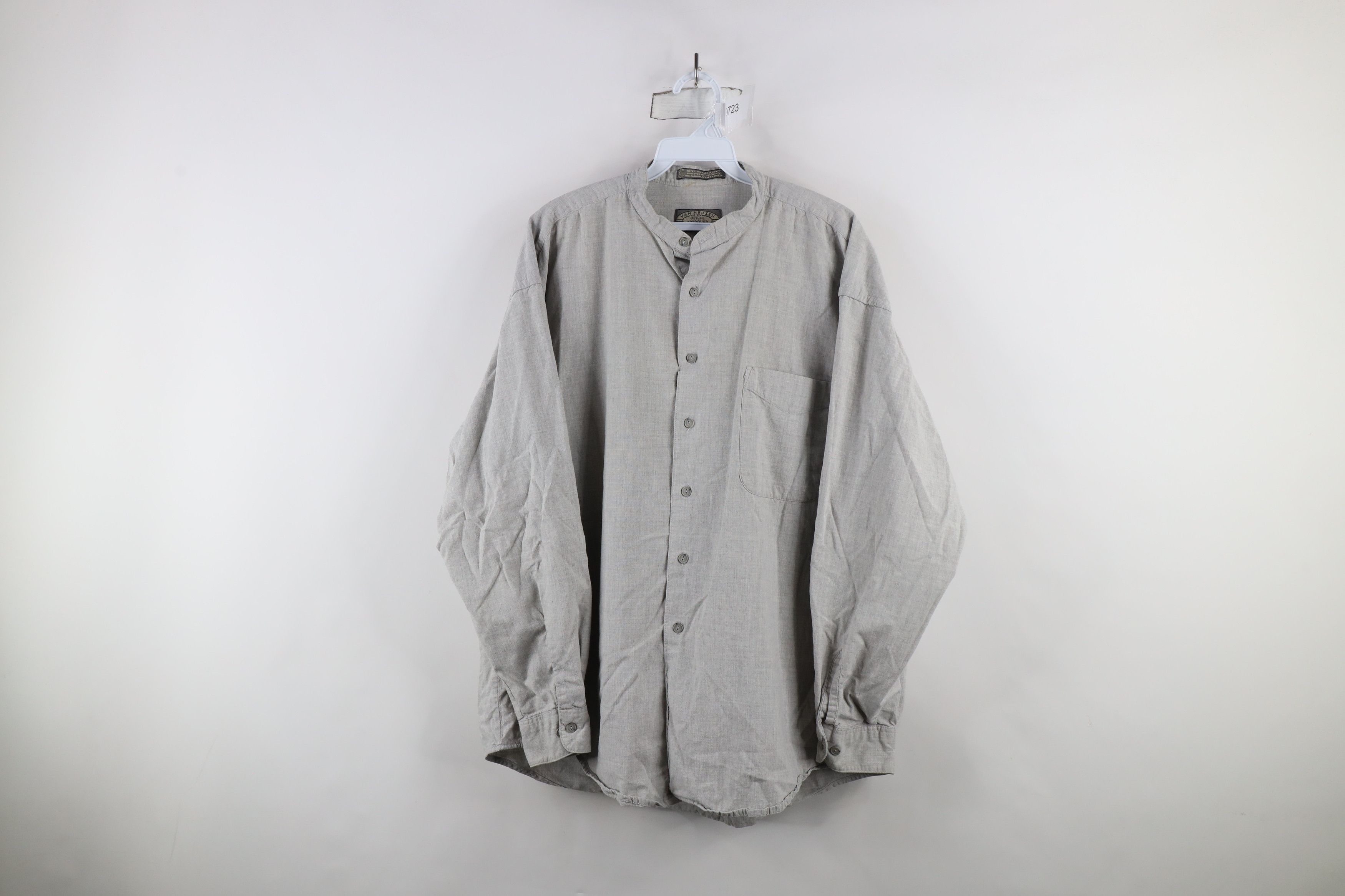 Vintage Vintage 90s Streetwear Band Collar Button Shirt Gray Size US L / EU 52-54 / 3 - 1 Thumbnail