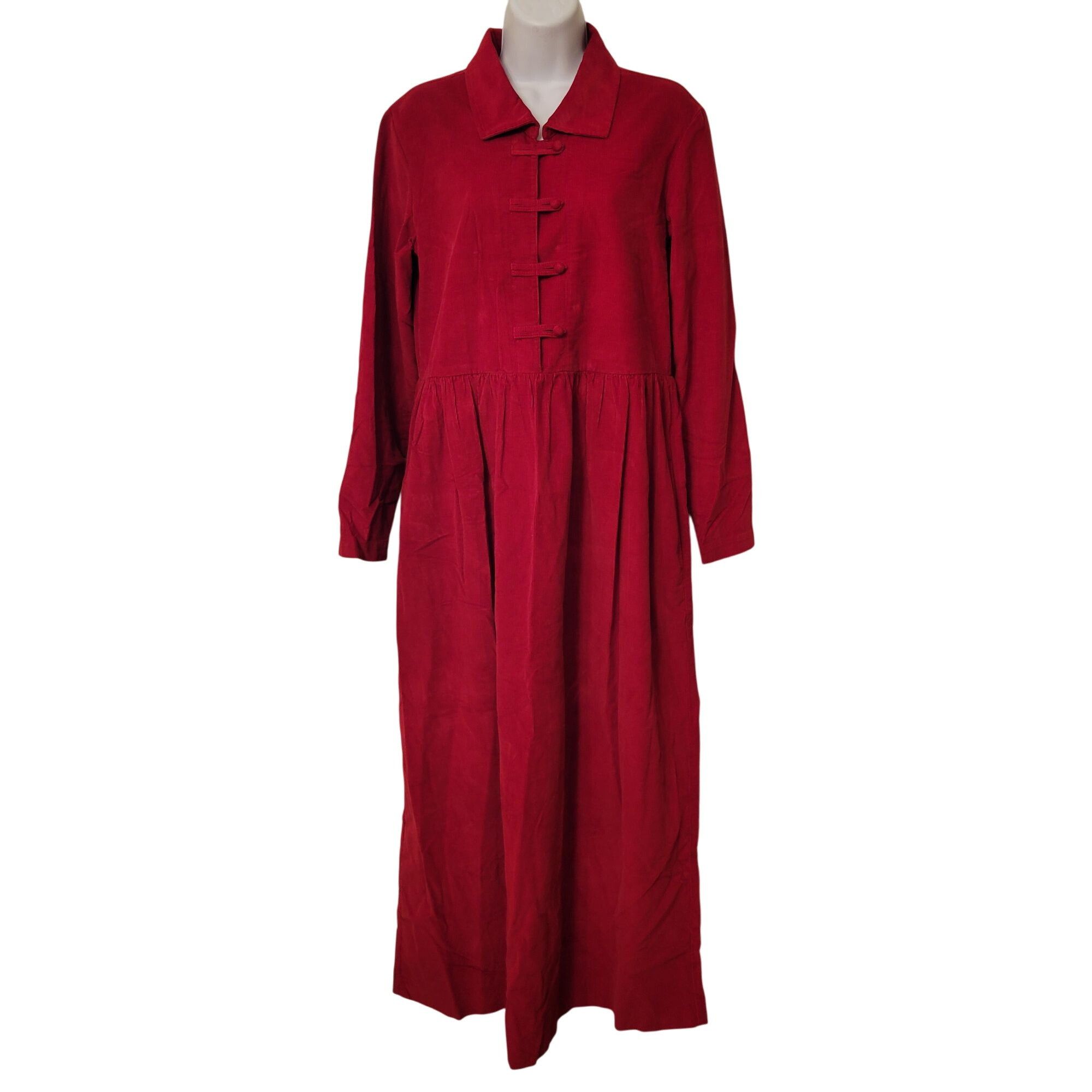 Eddie Bauer Eddie Bauer S Red Corduroy Long Sleeve Button Up Maxi Dress Size S / US 4 / IT 40 - 1 Thumbnail
