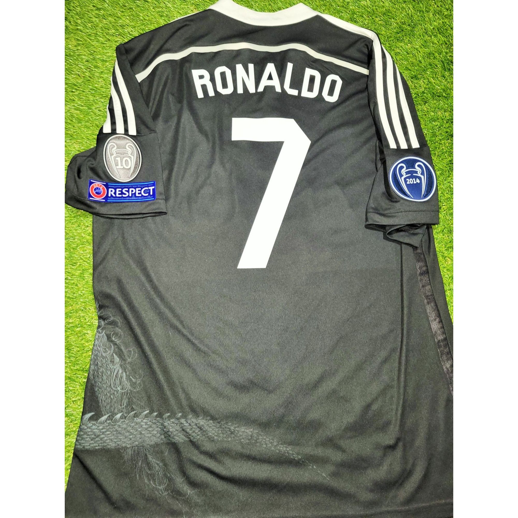 image of Adidas Ronaldo Real Madrid 2014 2015 Yamamoto Dragon Soccer Jersey in Black, Men's (Size XL)