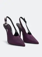 Saint Laurent Paris oc11z1125 Yasmeen Slingback Pumps Shantung Dark Purple Size US 6 / IT 36 - 4 Thumbnail