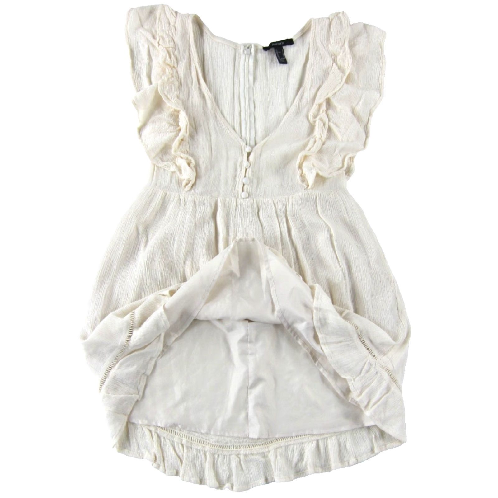 Forever 21 FOREVER 21 Dress Ivory Cream 100% Rayon V-Neck Short Sleeves Cap Sleeve Ruffle Short Dress Medium Women Clothing Size 32" / US 10 / IT 46 - 5 Thumbnail