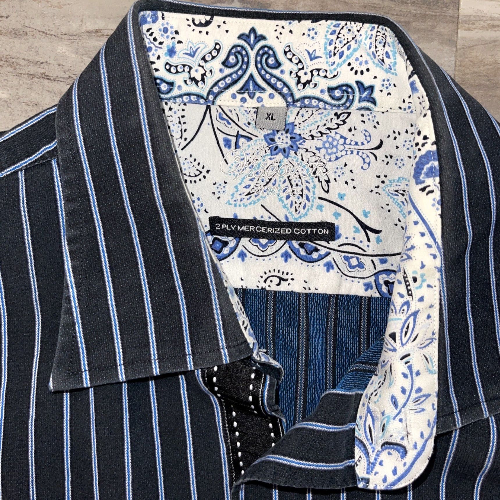 Luchiano Visconti VINTAGE Luchiano Visconti Dress Shirt Men’s XL Blue Striped French Cuff Cotton Shirt Size 46R - 3 Thumbnail