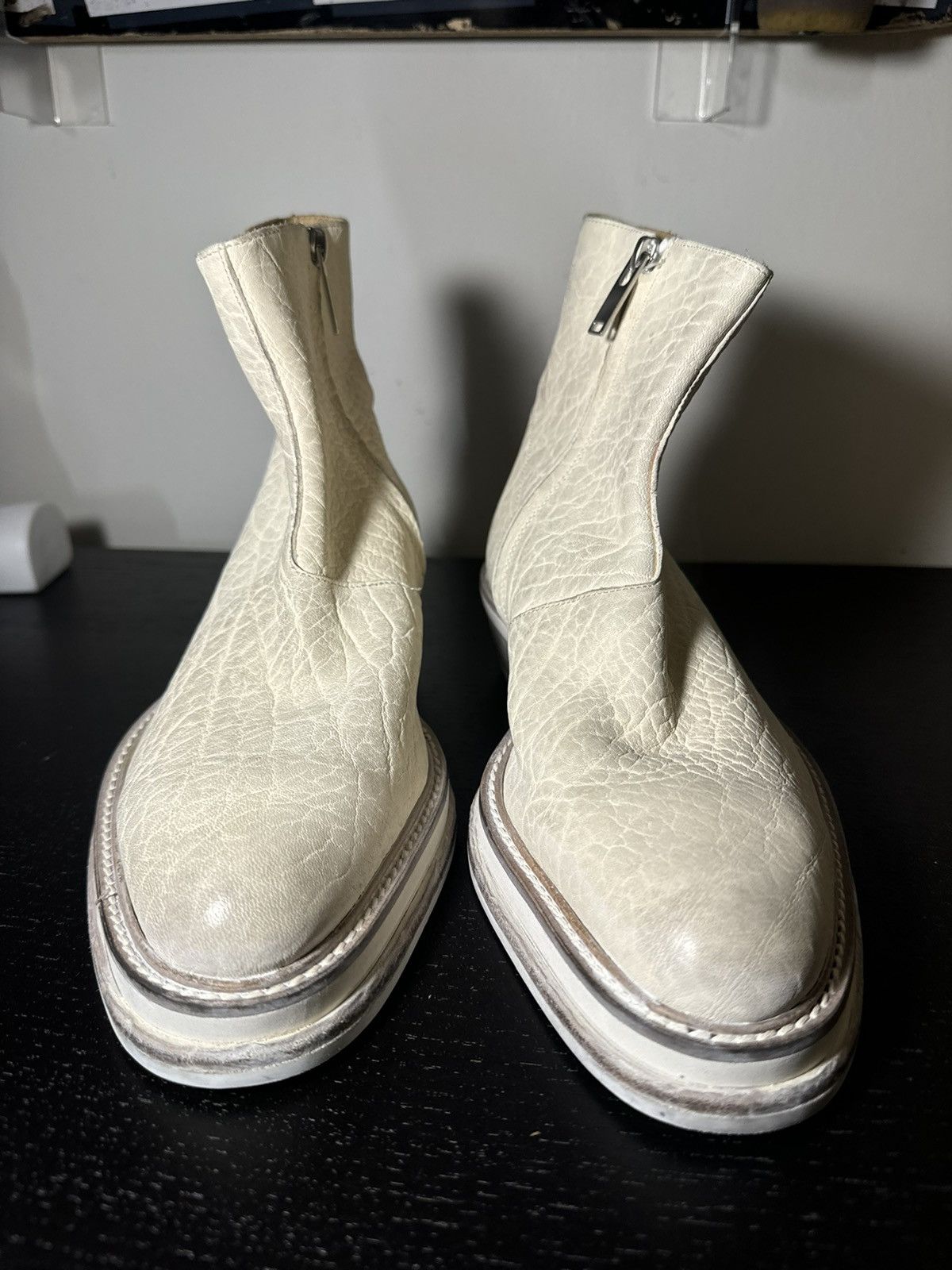 424 424 White Zip Shine Calf Cuban Boots Size US 7.5 / EU 40-41 - 2 Thumbnail