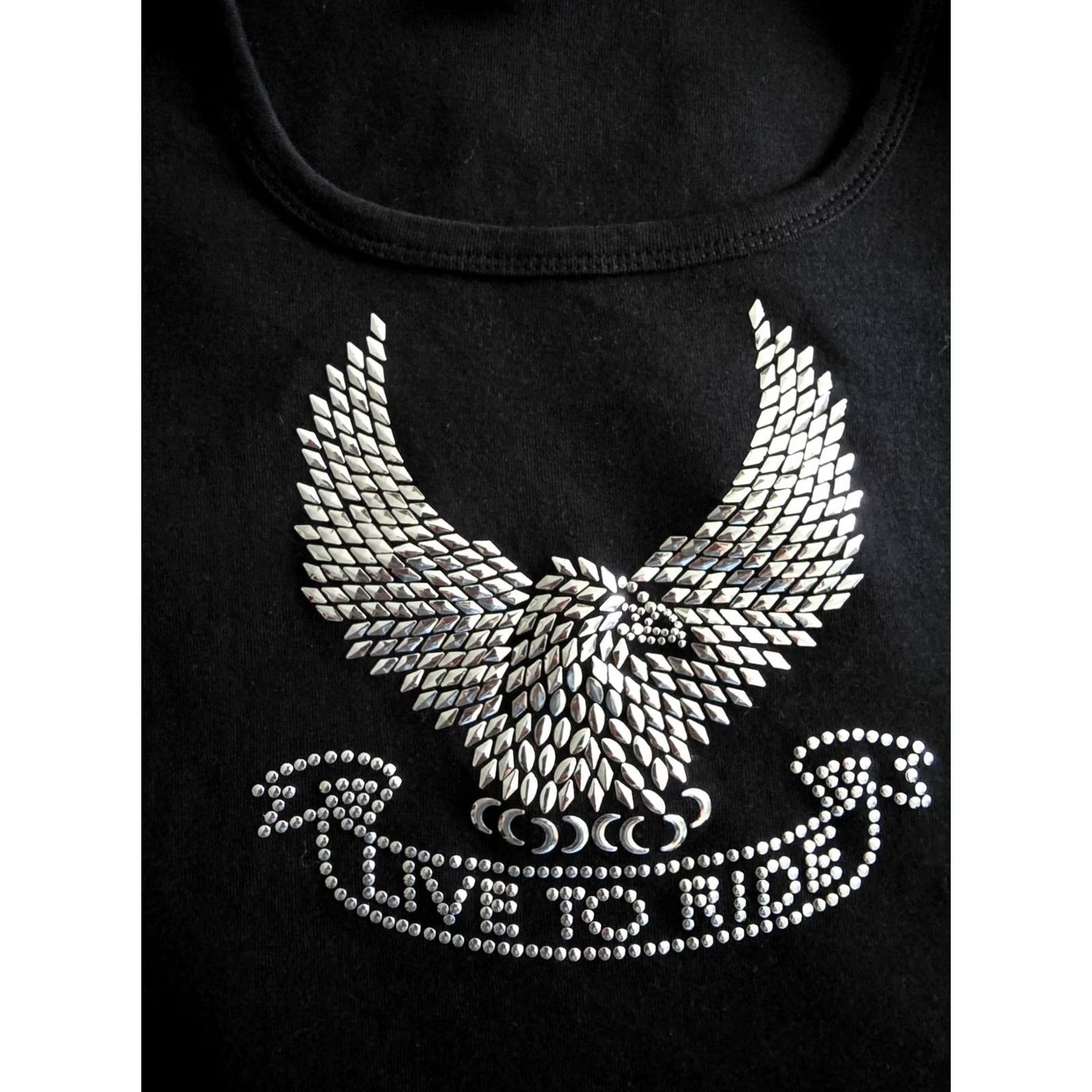 Vintage Live To Ride Studded Shirt Womens Large Black Cotton Motorcycle Eagle Tee Size L / US 10 / IT 46 - 2 Thumbnail