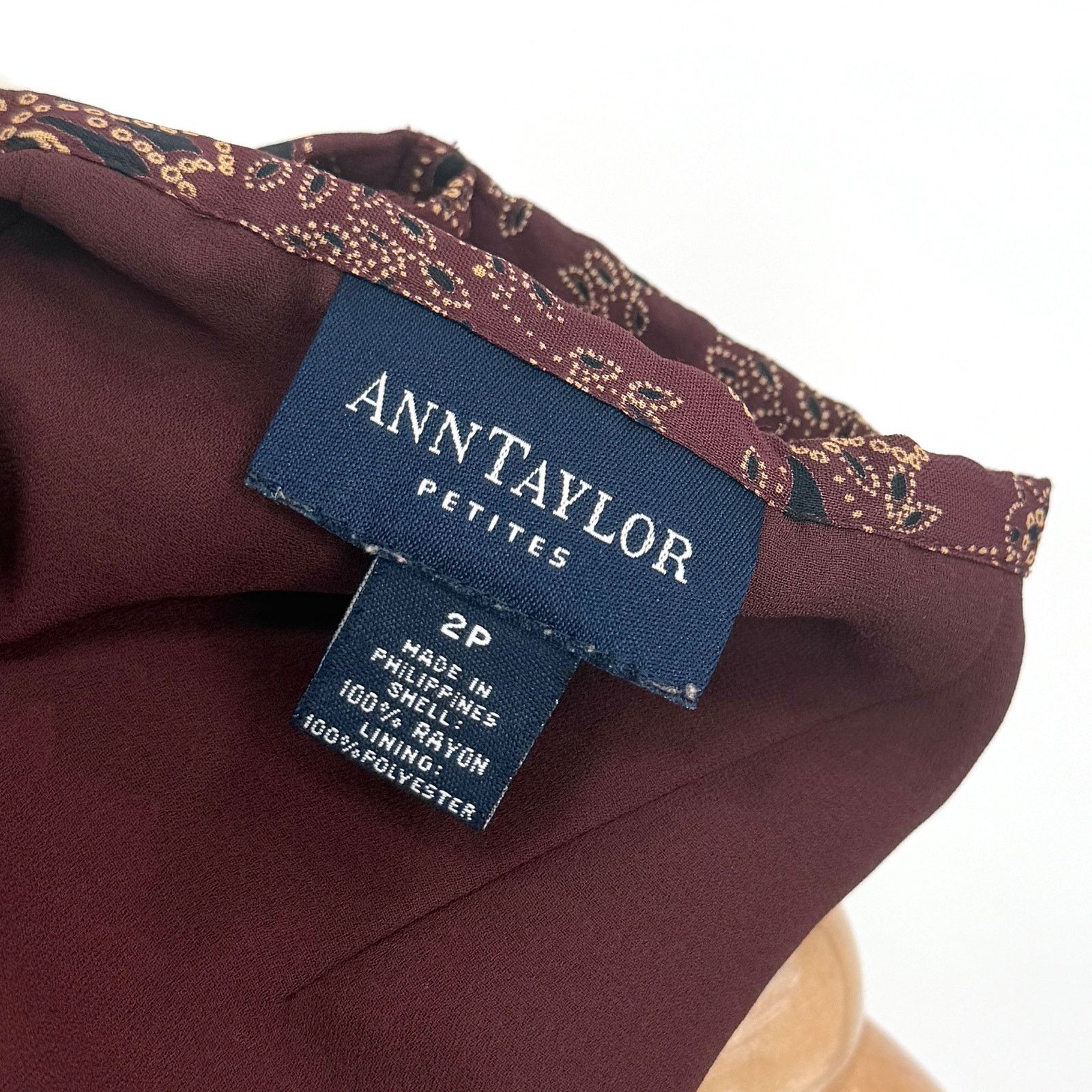 Ann Taylor Vintage 90s Maroon Tan Floral Rayon Boho Wrap Maxi Skirt Size 26" / US 2 / IT 38 - 5 Thumbnail